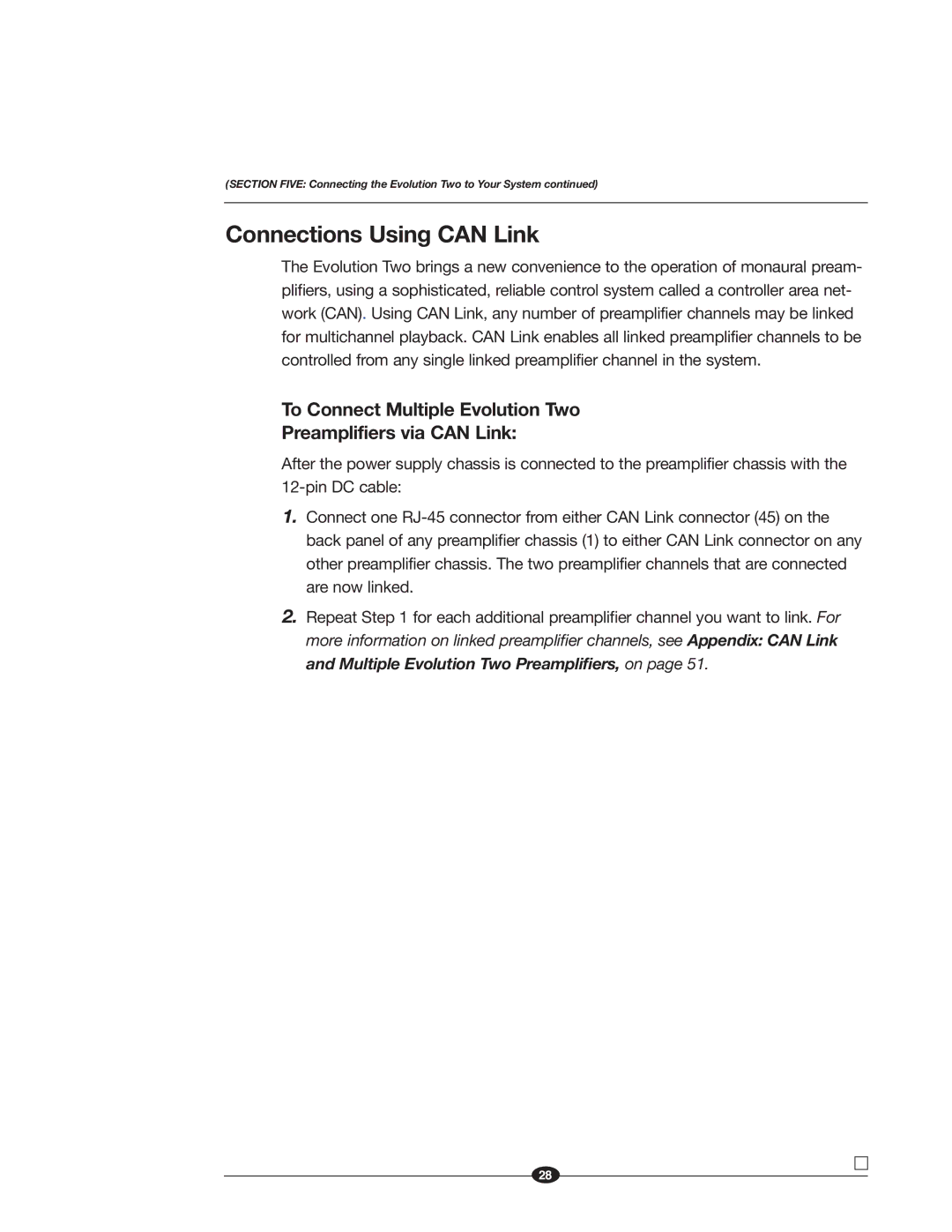 Krell Industries EVOLUTION TWO MONAURAL PREAMPLIFIER manual Connections Using can Link 