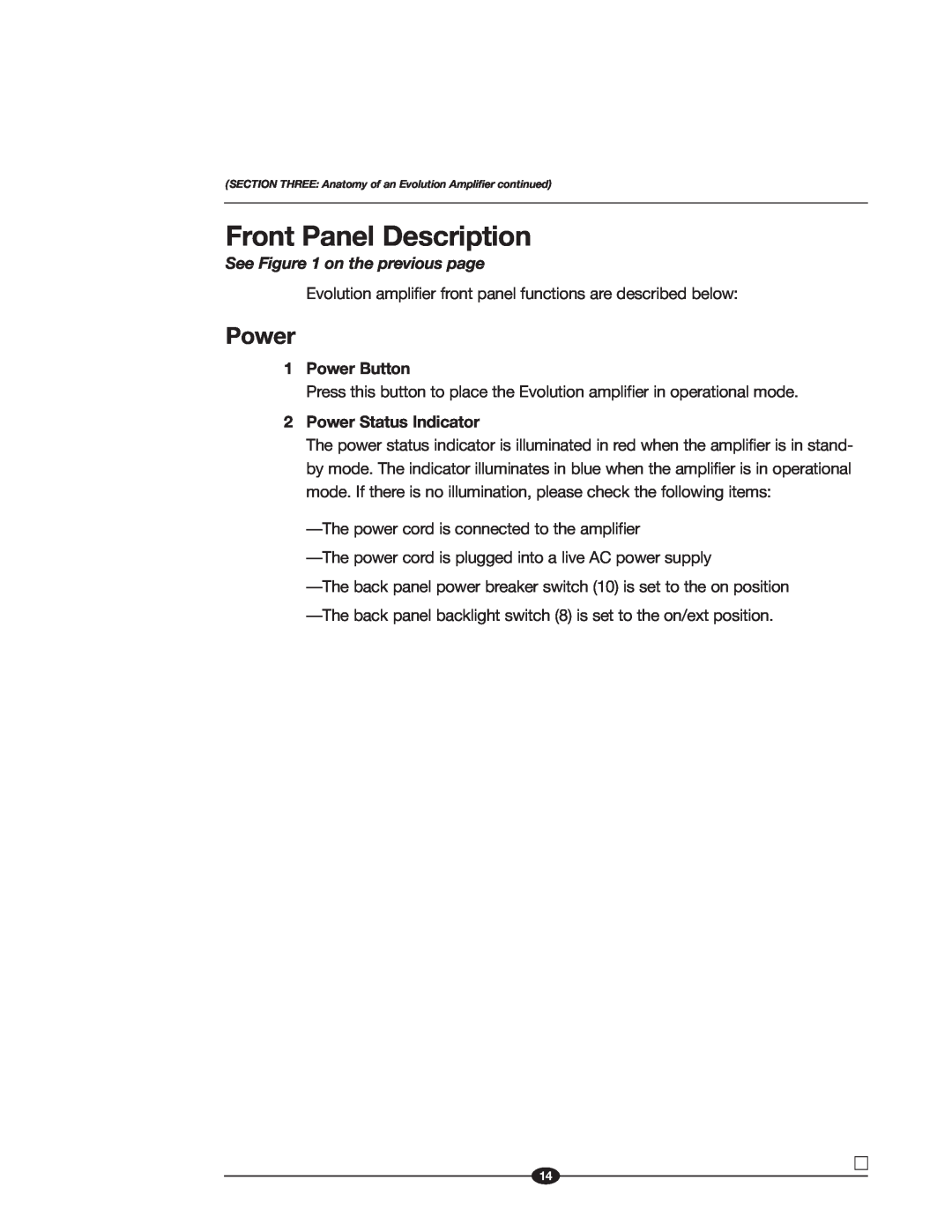 Krell Industries Evolution manual Front Panel Description, 1Power Button, 2Power Status Indicator 