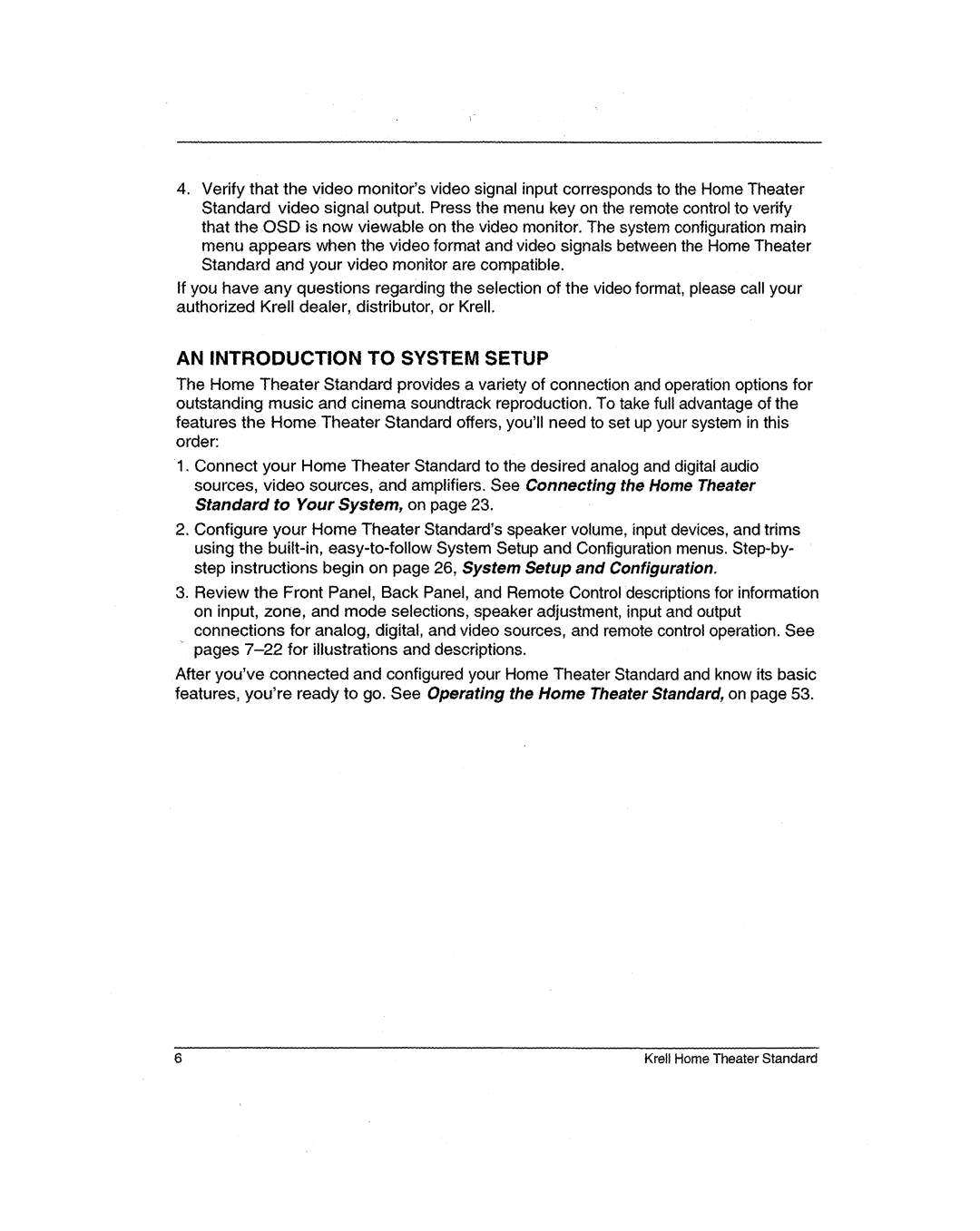 Krell Industries HTS 2 manual AN Introduction to System Setup 