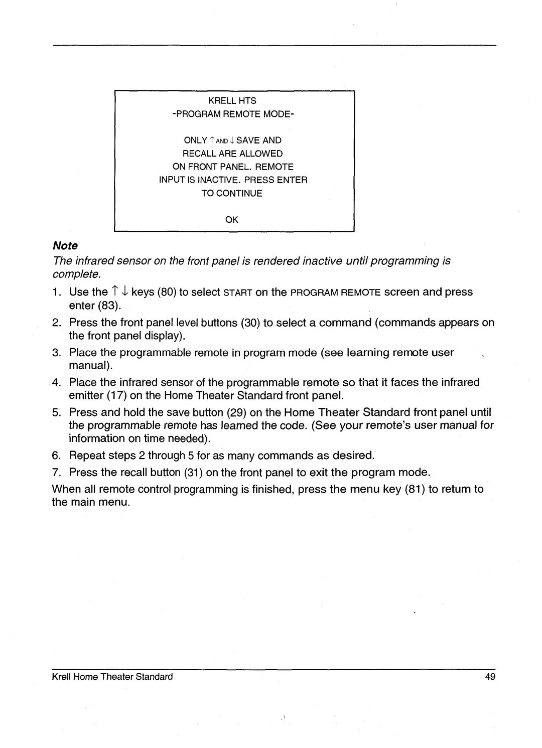 Krell Industries HTS 2 manual Krell HomeTheater Standard 