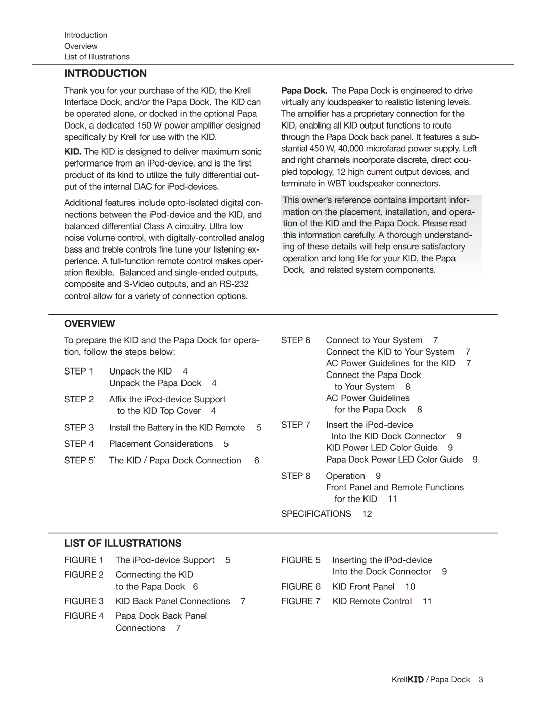 Krell Industries iPod Docking Station manual Introduction, Overview 