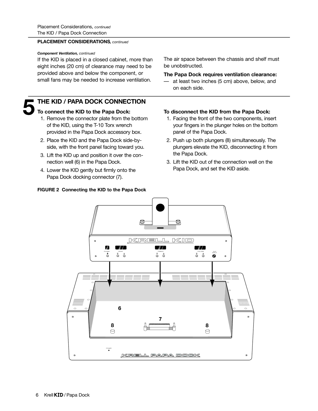 Krell Industries iPod Docking Station manual KID / Papa Dock Connection, Papa Dock requires ventilation clearance 