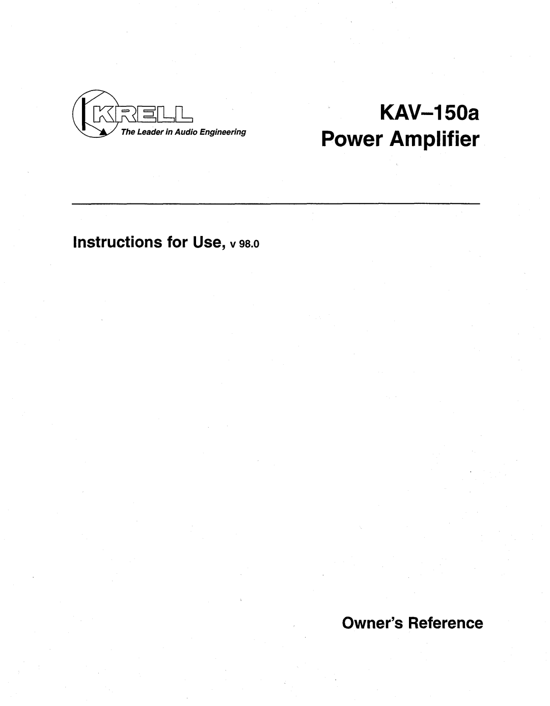 Krell Industries manual KAV-150a PowerAmplifier 