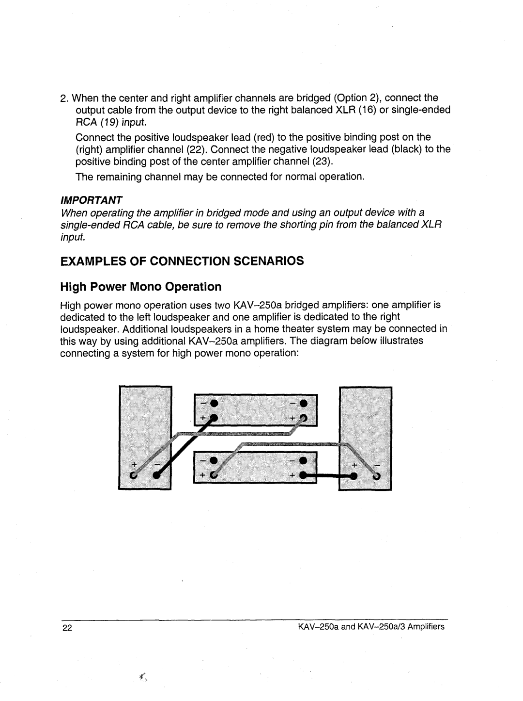 Krell Industries KAV-250a/3 manual Examplesof Connectionscenarios, High PowerMonoOperation, input 