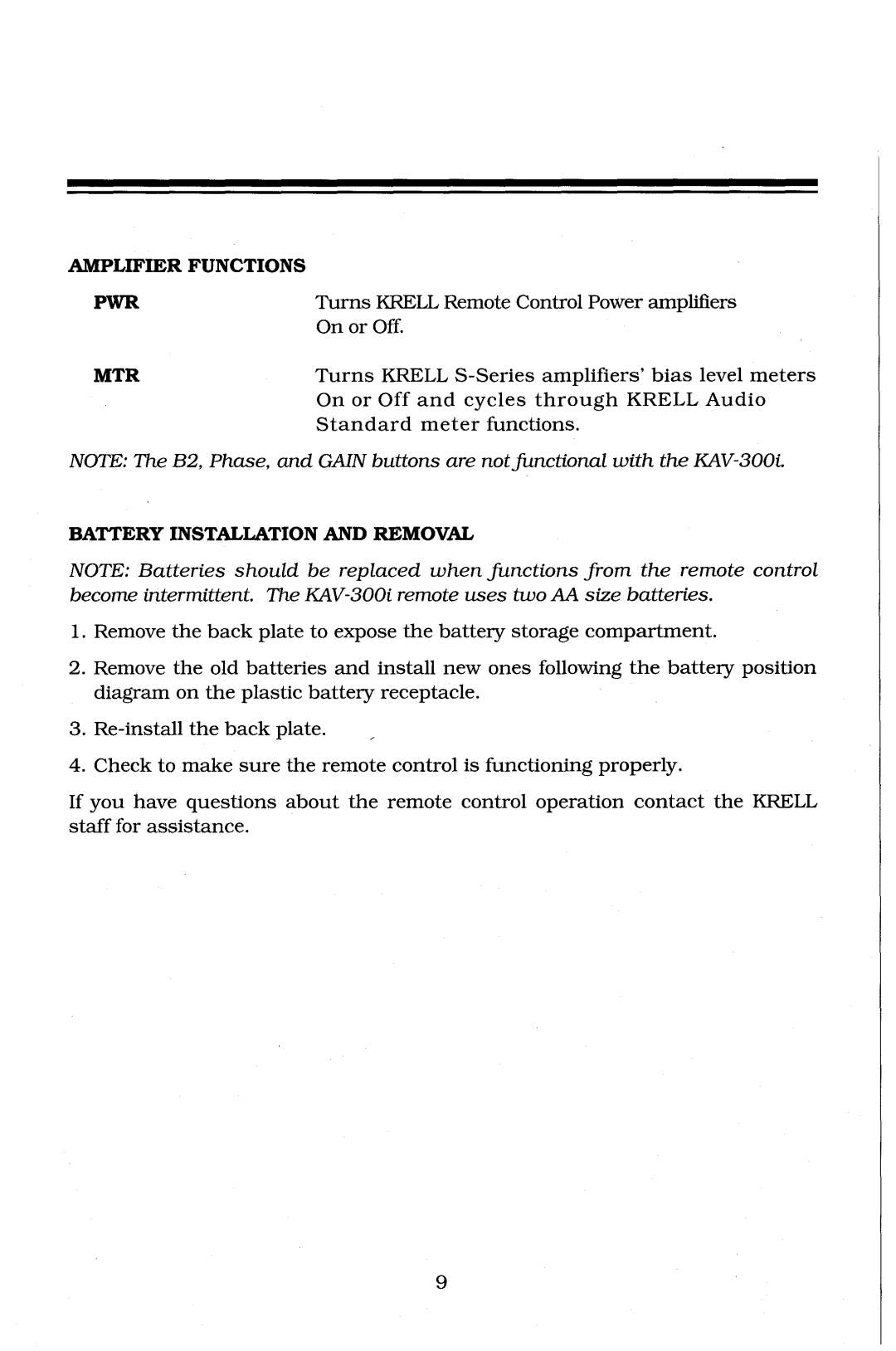 Krell Industries KAV-300I manual 