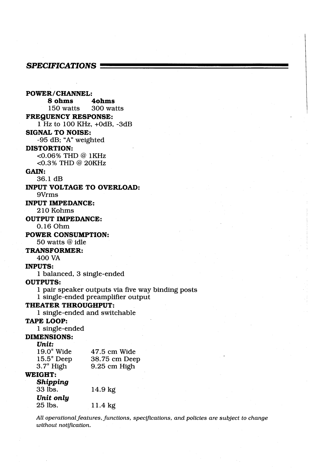 Krell Industries KAV-300I manual 