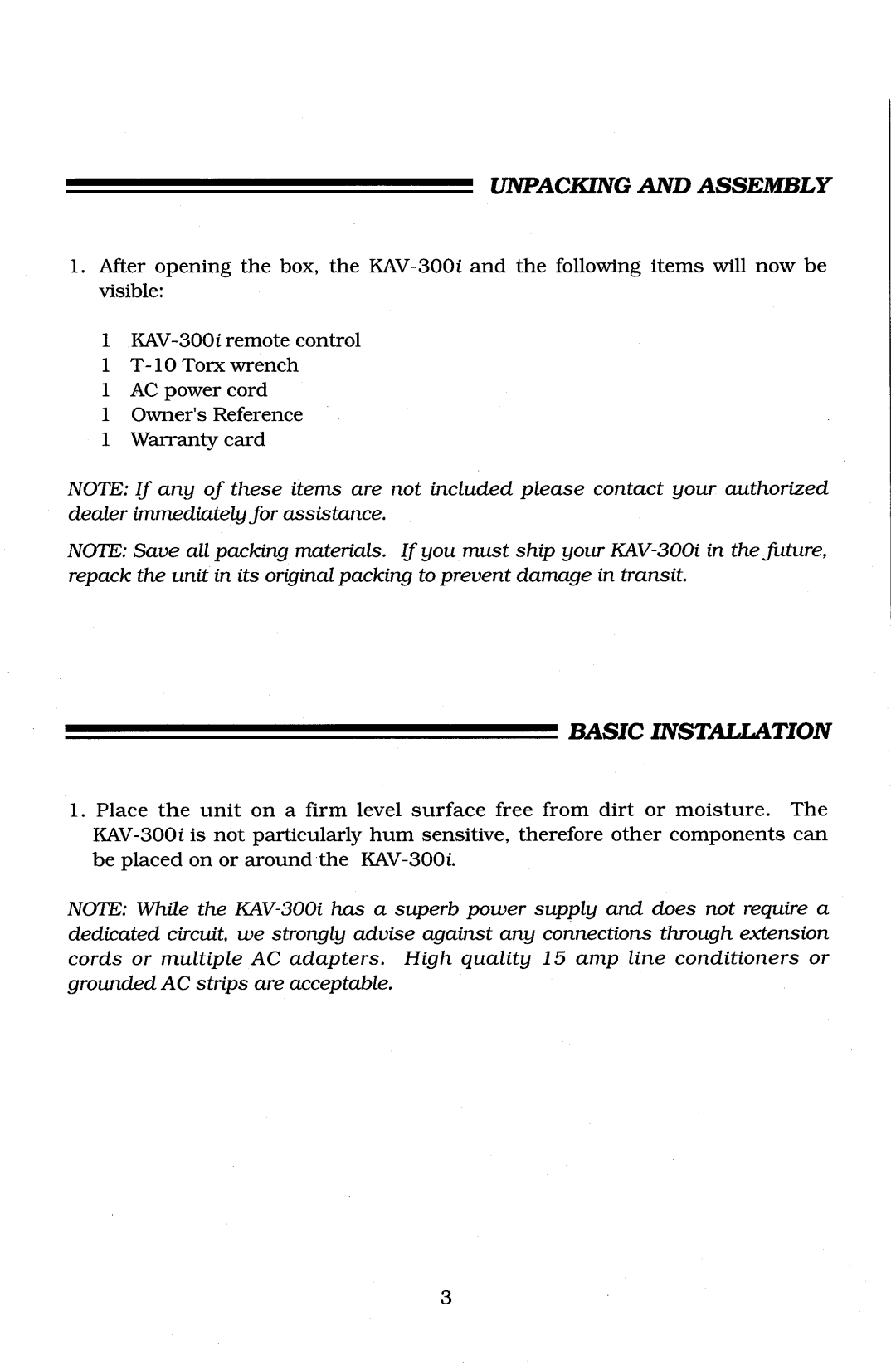 Krell Industries KAV-300I manual 