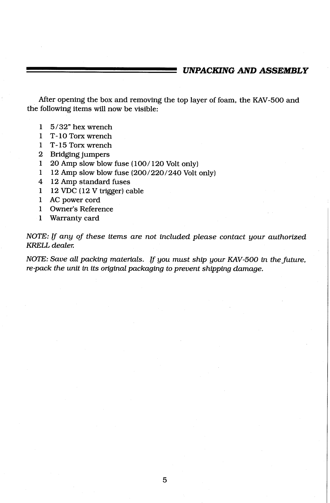 Krell Industries KAV-500 manual 