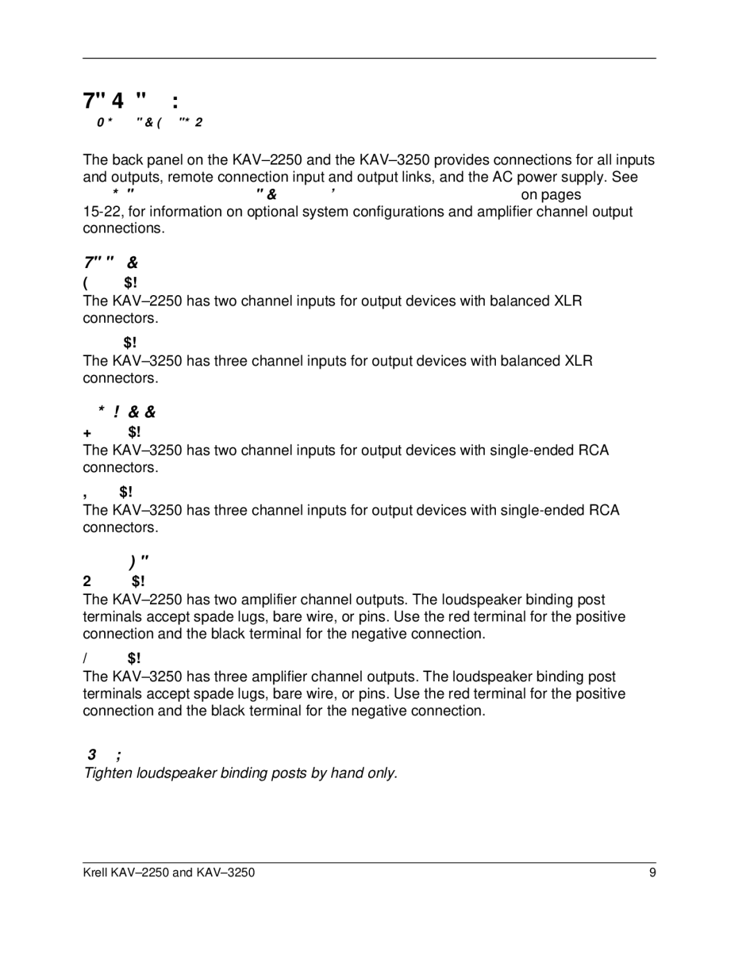 Krell Industries KAV 3250 manual Back Panel Description, Reconfiguration Options for the KAV-2250 and the KAV-3250, Inputs 