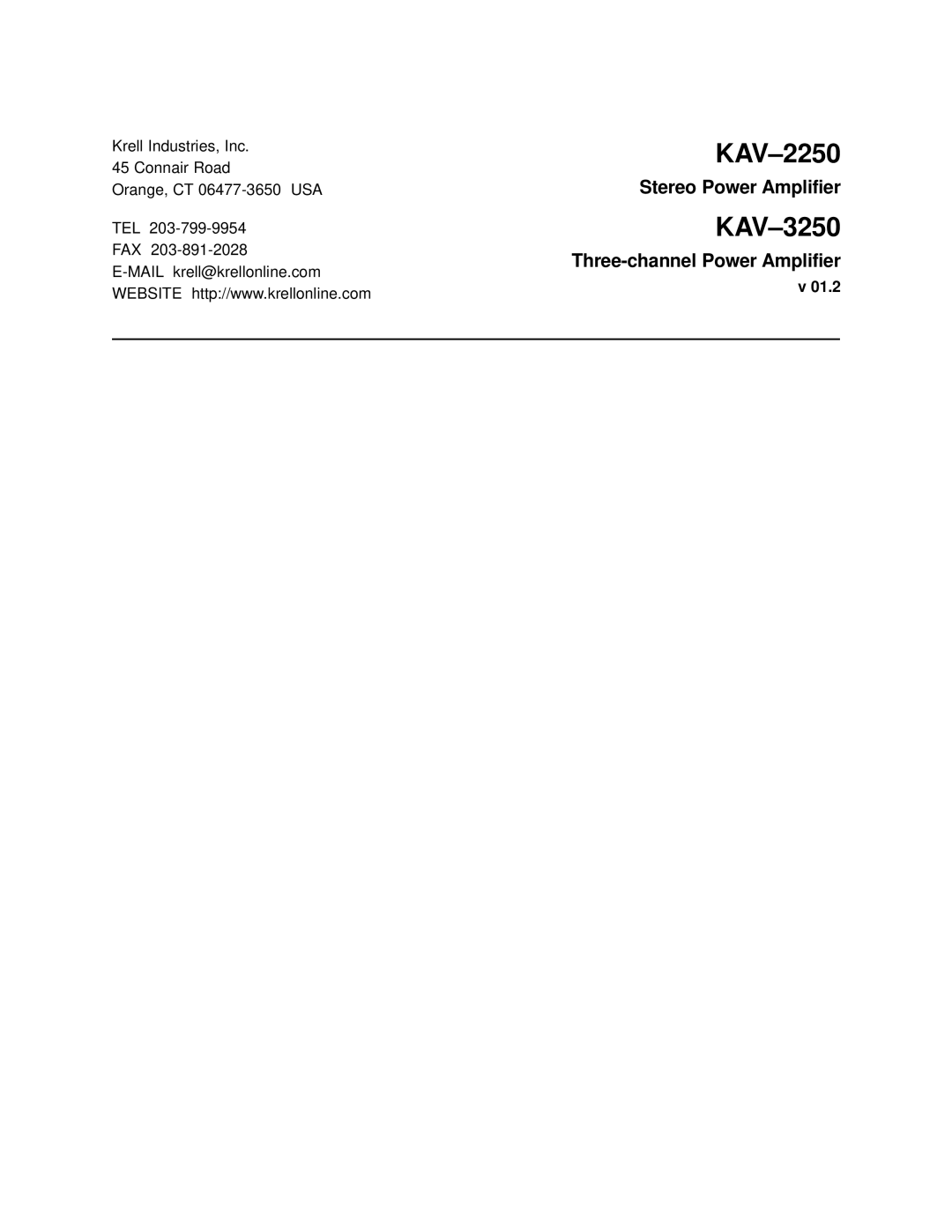 Krell Industries KAV2250, KAV 3250 manual KAV-2250 