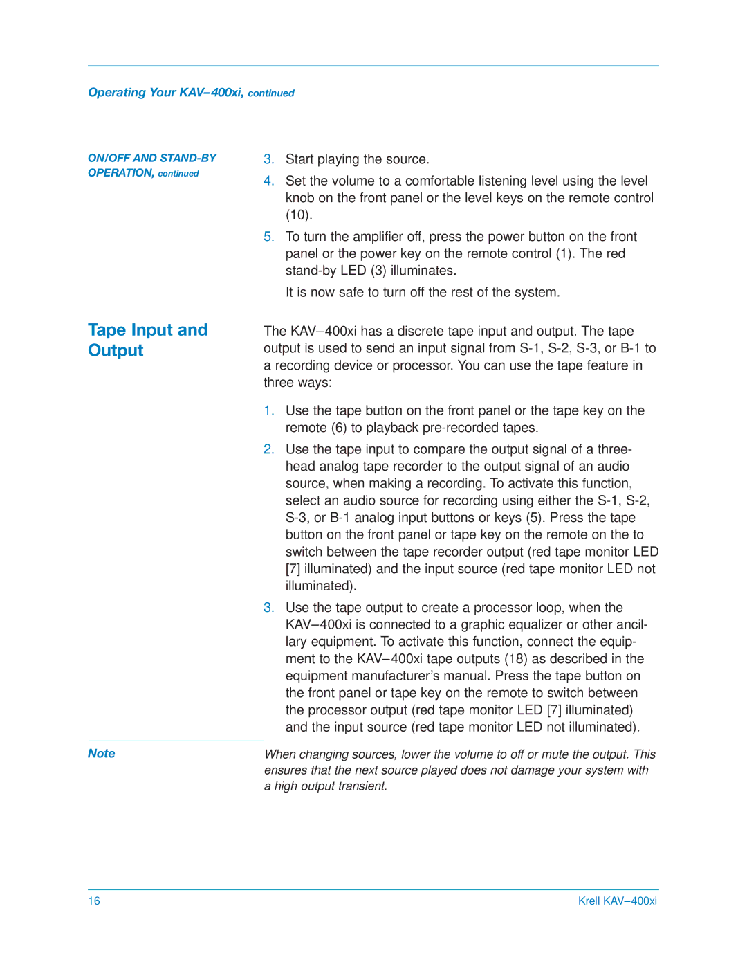 Krell Industries KAV400xi manual Tape Input and Output 