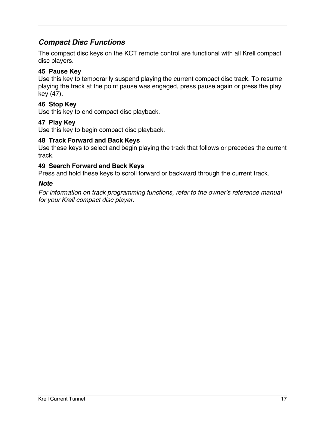 Krell Industries KCT manual Compact Disc Functions 