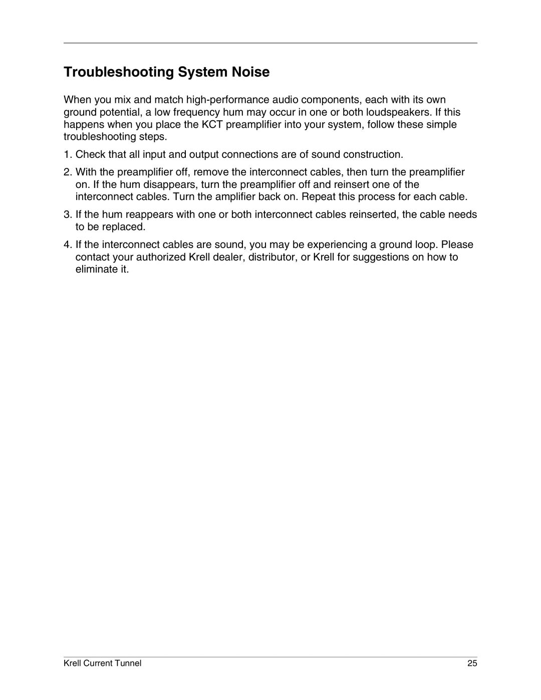 Krell Industries KCT manual Troubleshooting System Noise 