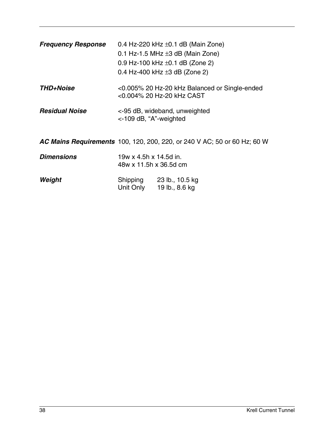 Krell Industries KCT manual THD+Noise 