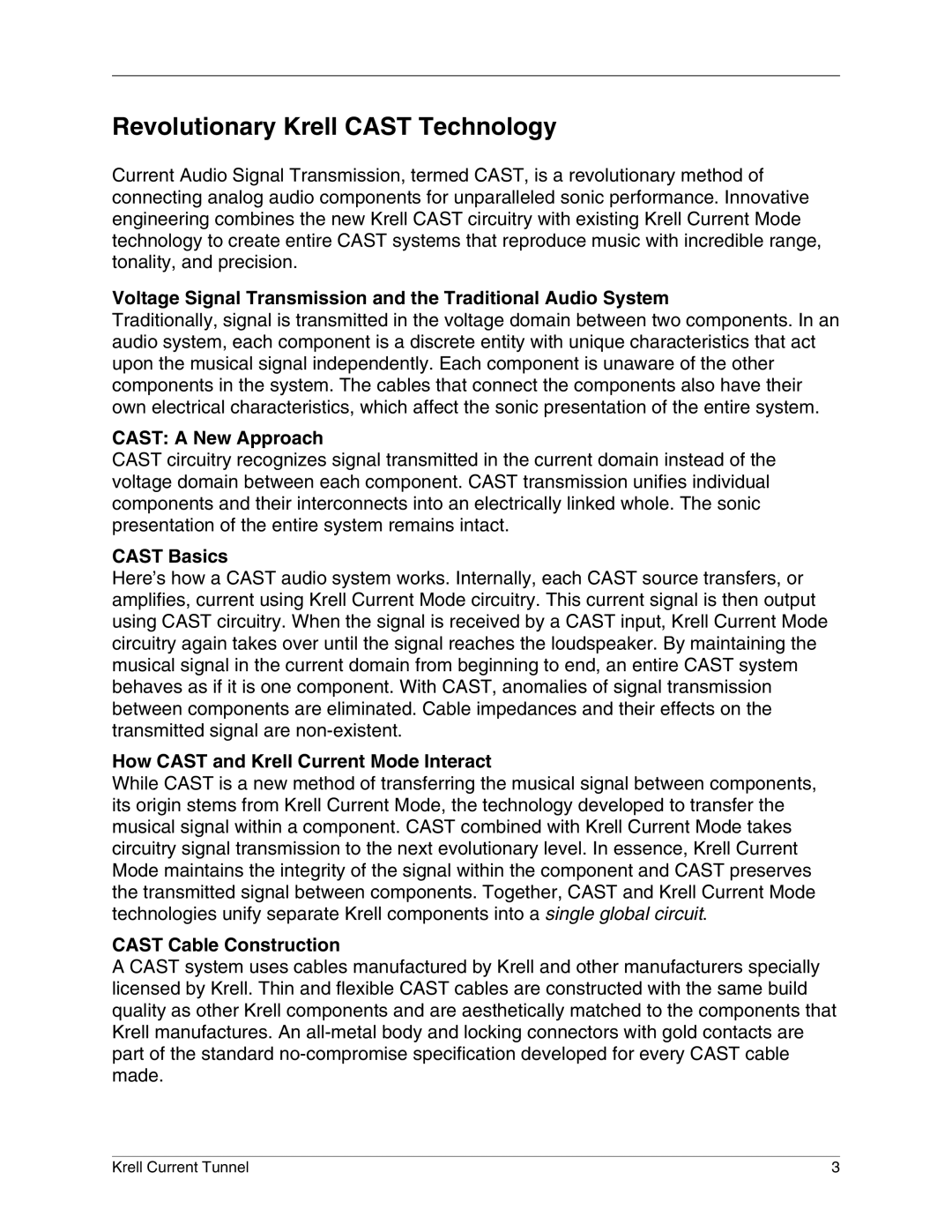 Krell Industries KCT manual Revolutionary Krell Cast Technology, Cast a New Approach, Cast Basics, Cast Cable Construction 