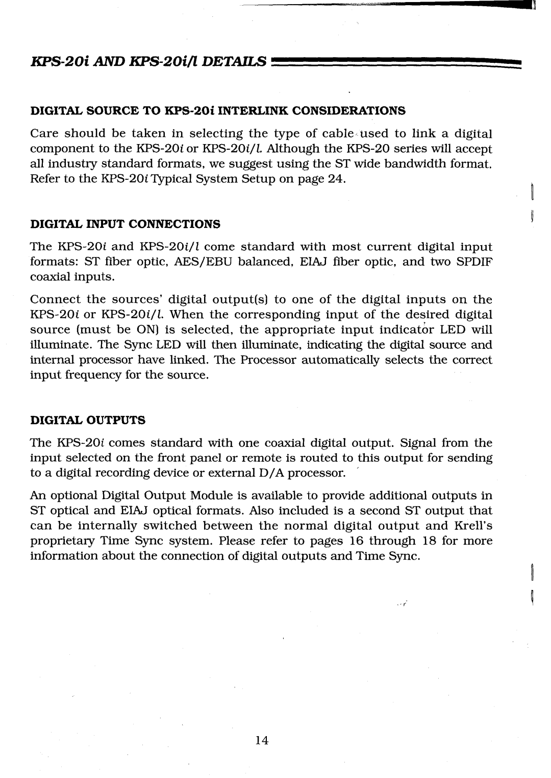 Krell Industries KPS-20i/l, KPS-20t manual KPS-20i and KPS-20i/1 Details, Digital Input Connections, Digital Outputs 