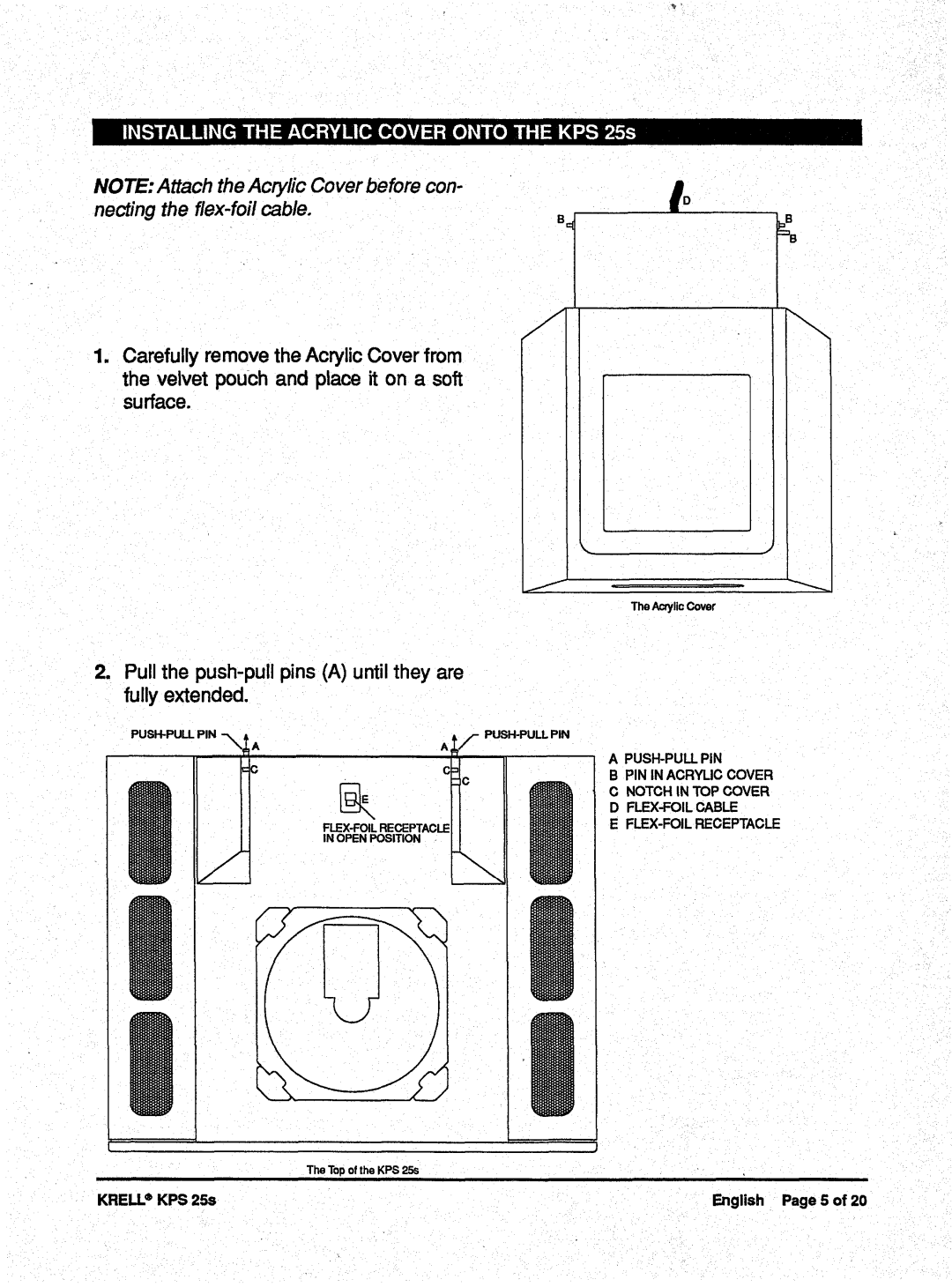 Krell Industries KPS 25s manual Pull thepush-pullpinsA until theyare fully extended 