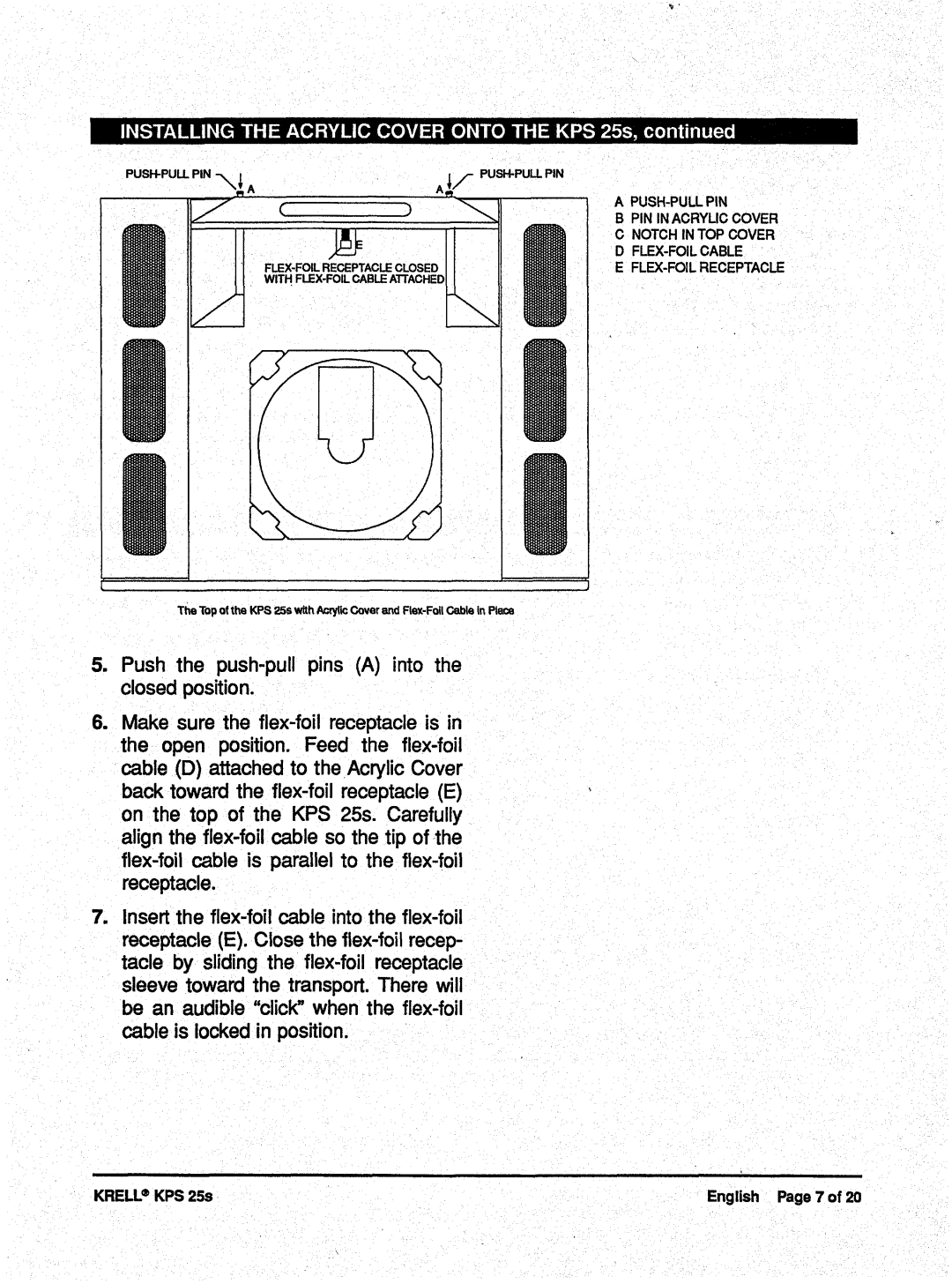 Krell Industries KPS 25s manual Installingthearylic COVERONTOTHEKPS25s 