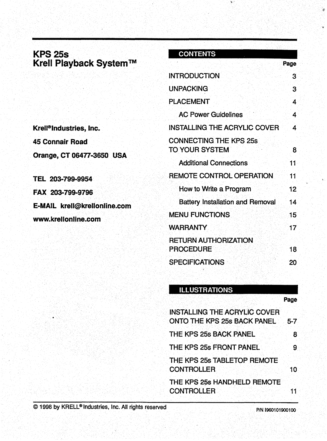 Krell Industries KPS 25s manual KPS25s, TMKrell PlaybackSystem 