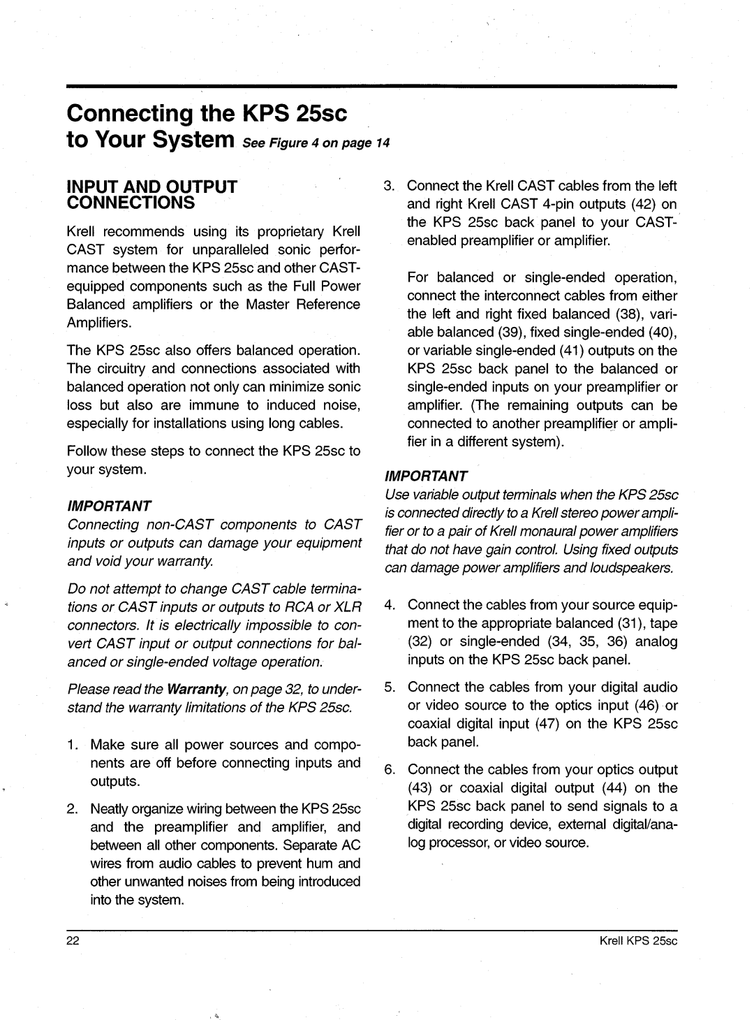 Krell Industries KPS 25sc manual Connecting the KPS25sc, ToYourSystemSee on 