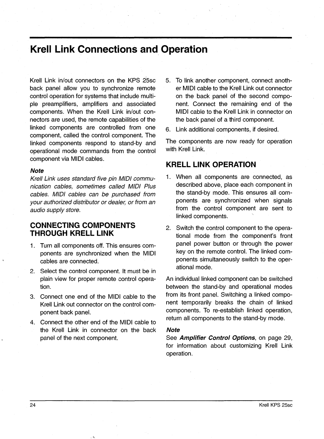 Krell Industries KPS 25sc manual Krell Link ConnectionsandOperation, Krell Link Operation 