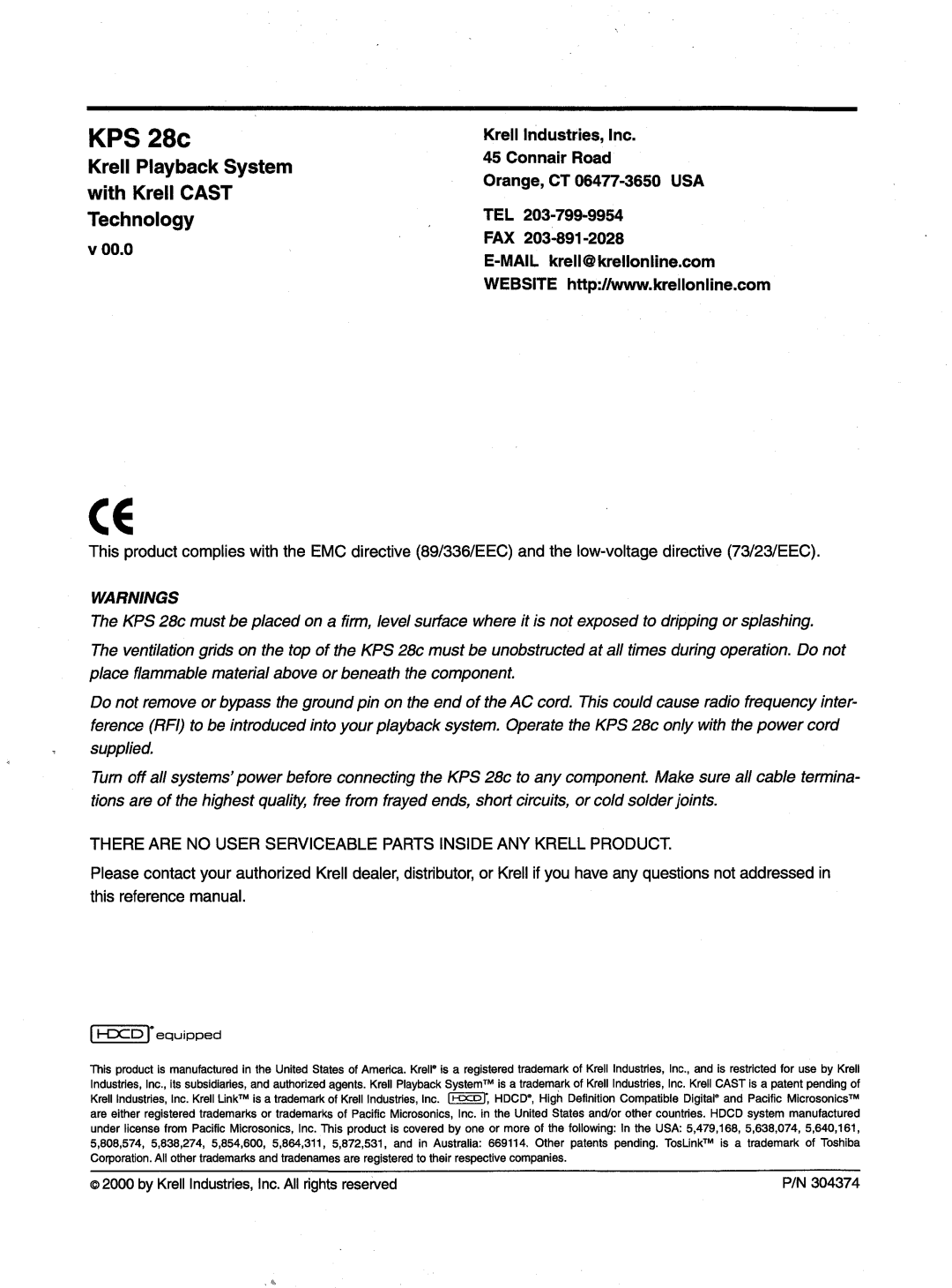 Krell Industries KPS 28c manual 