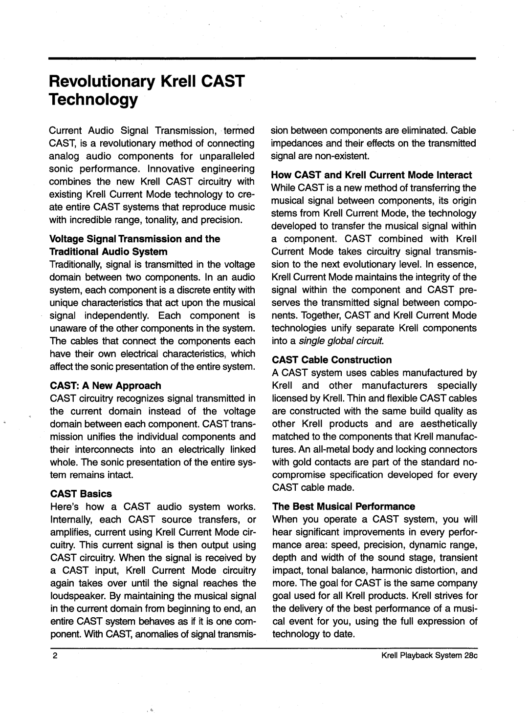 Krell Industries KPS 28c manual Revolutionary Krell Cast Technology 