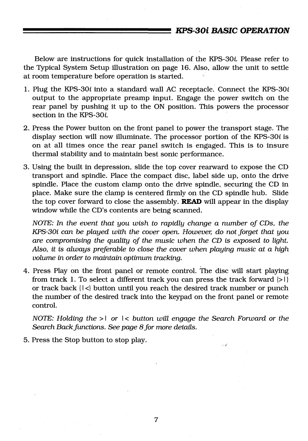 Krell Industries manual KPS-30i Basic Operation 