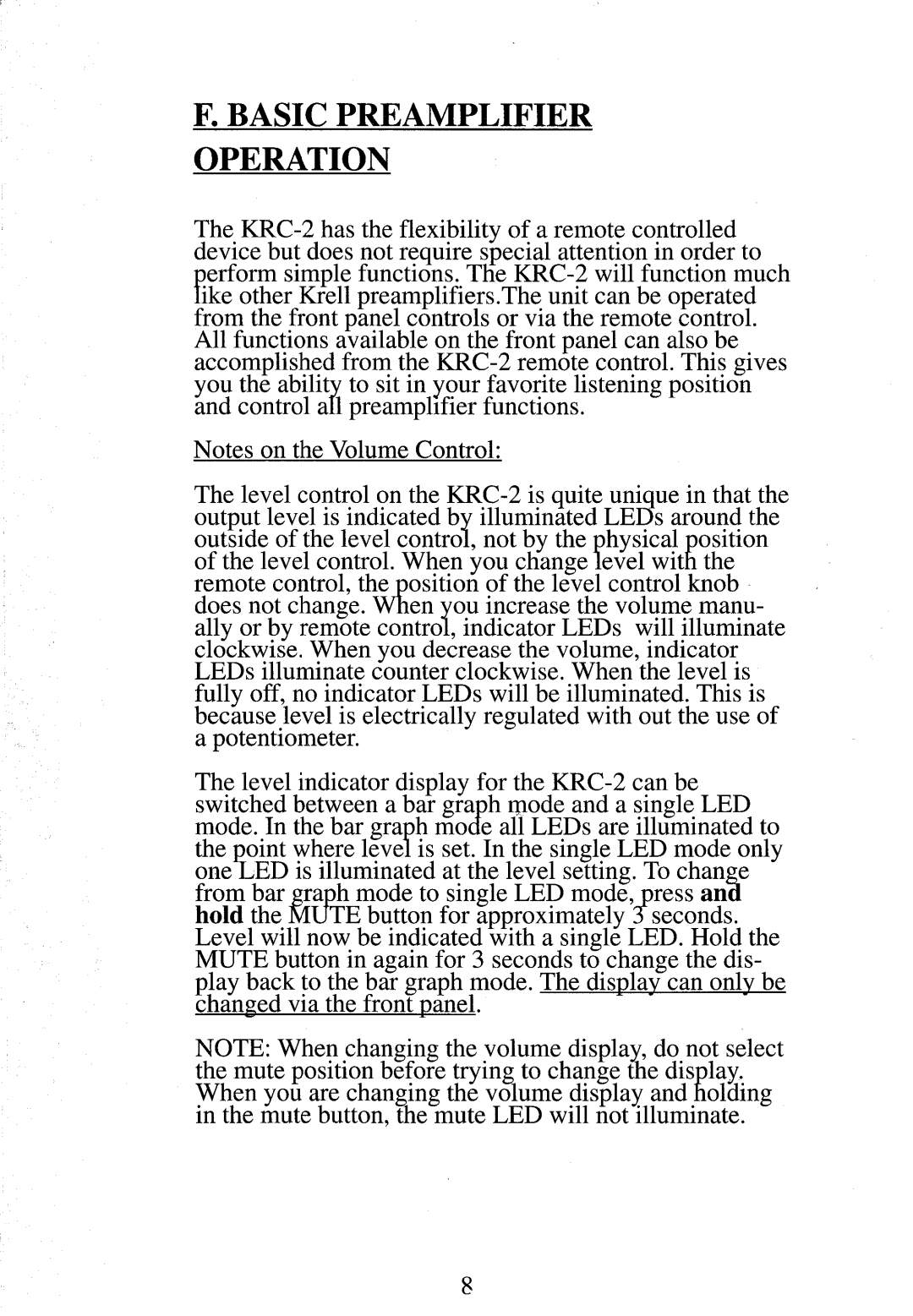 Krell Industries KRC 2 manual Basic Preamplifier Operation 