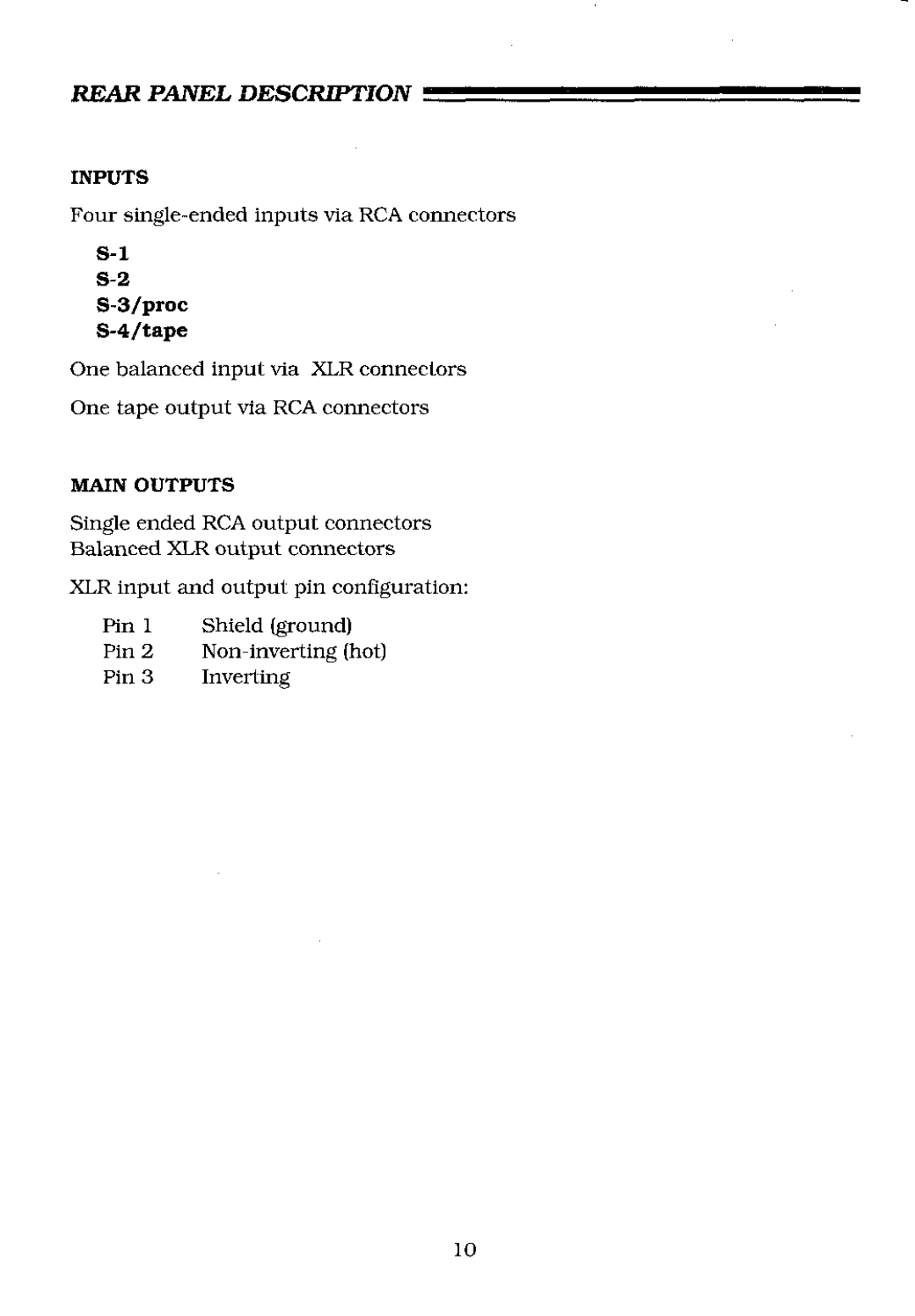 Krell Industries KRC-3 manual Inputs, Main Outputs 