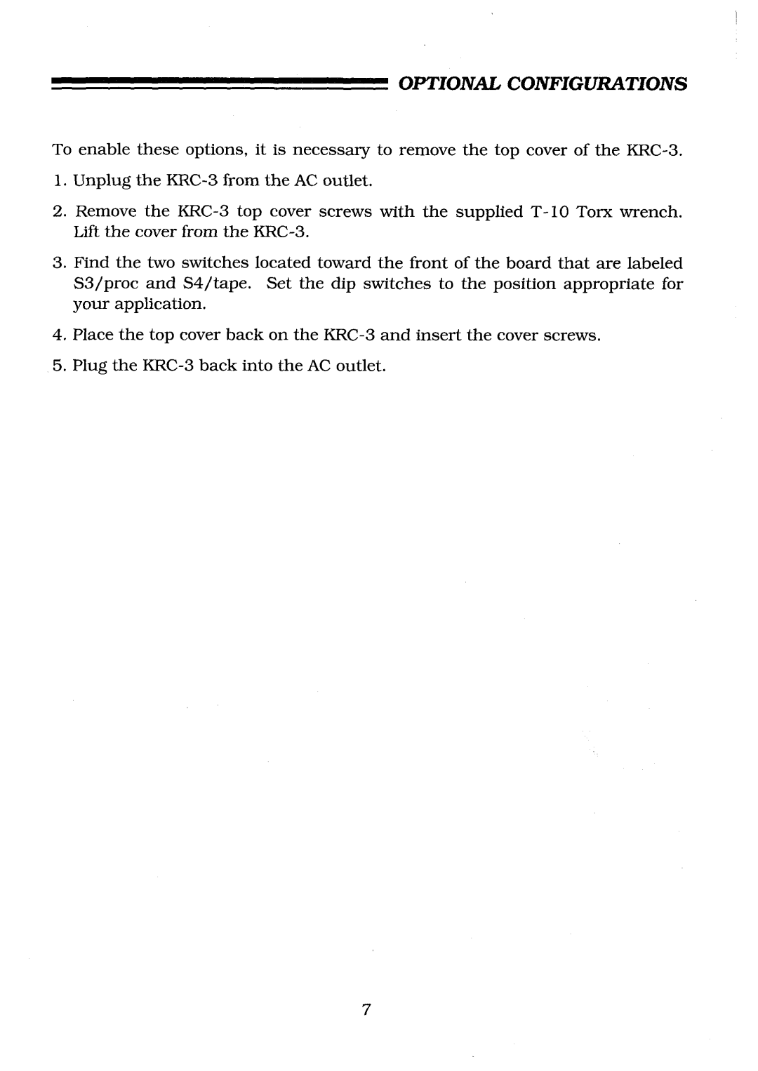 Krell Industries KRC-3 manual Optional Configurations 