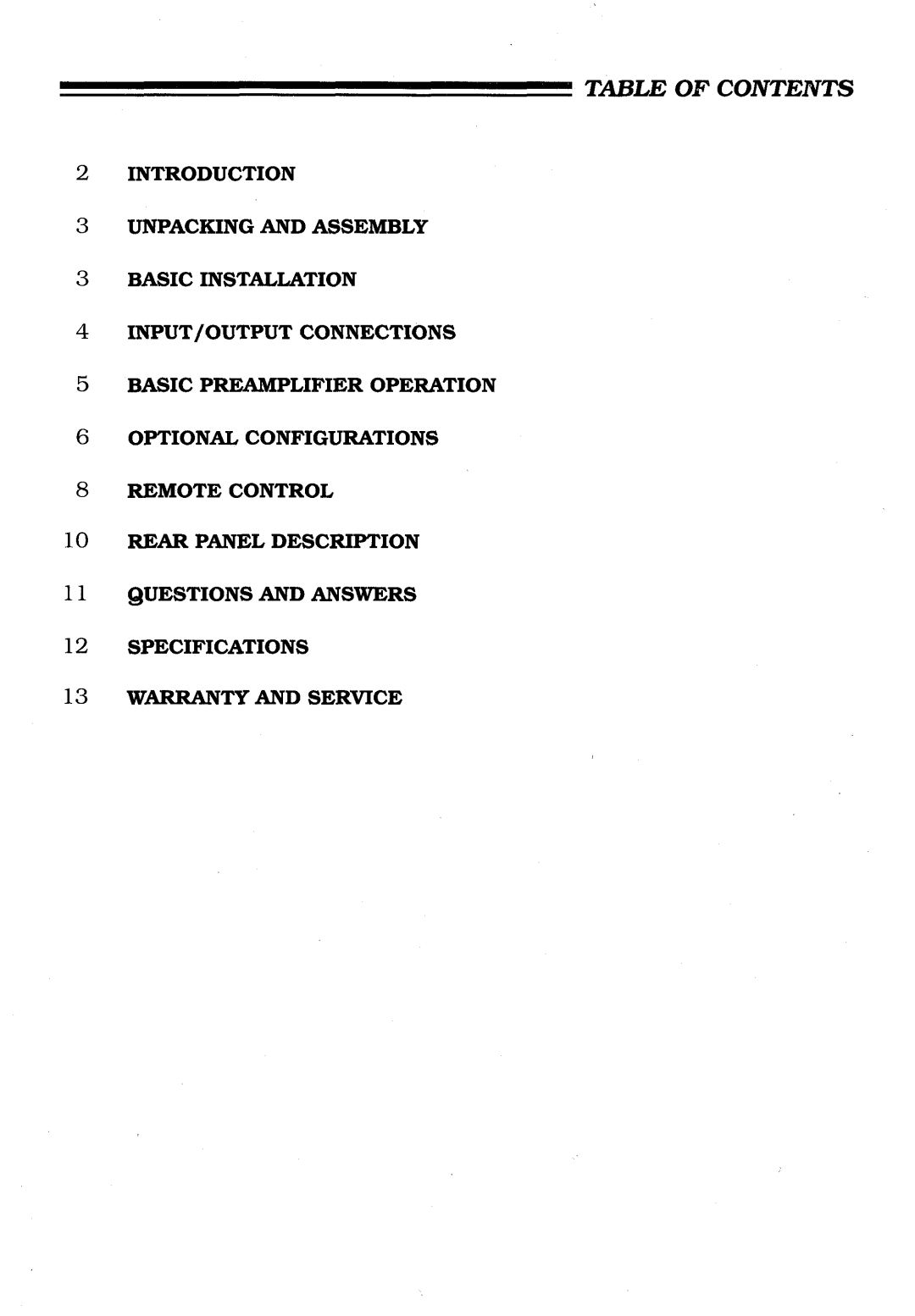 Krell Industries KRC-3 manual Table Of Contents, 2INTRODUCTION 3UNPACKING AND ASSEMBLY, 5BASIC PREAMPLIFIER OPERATION 
