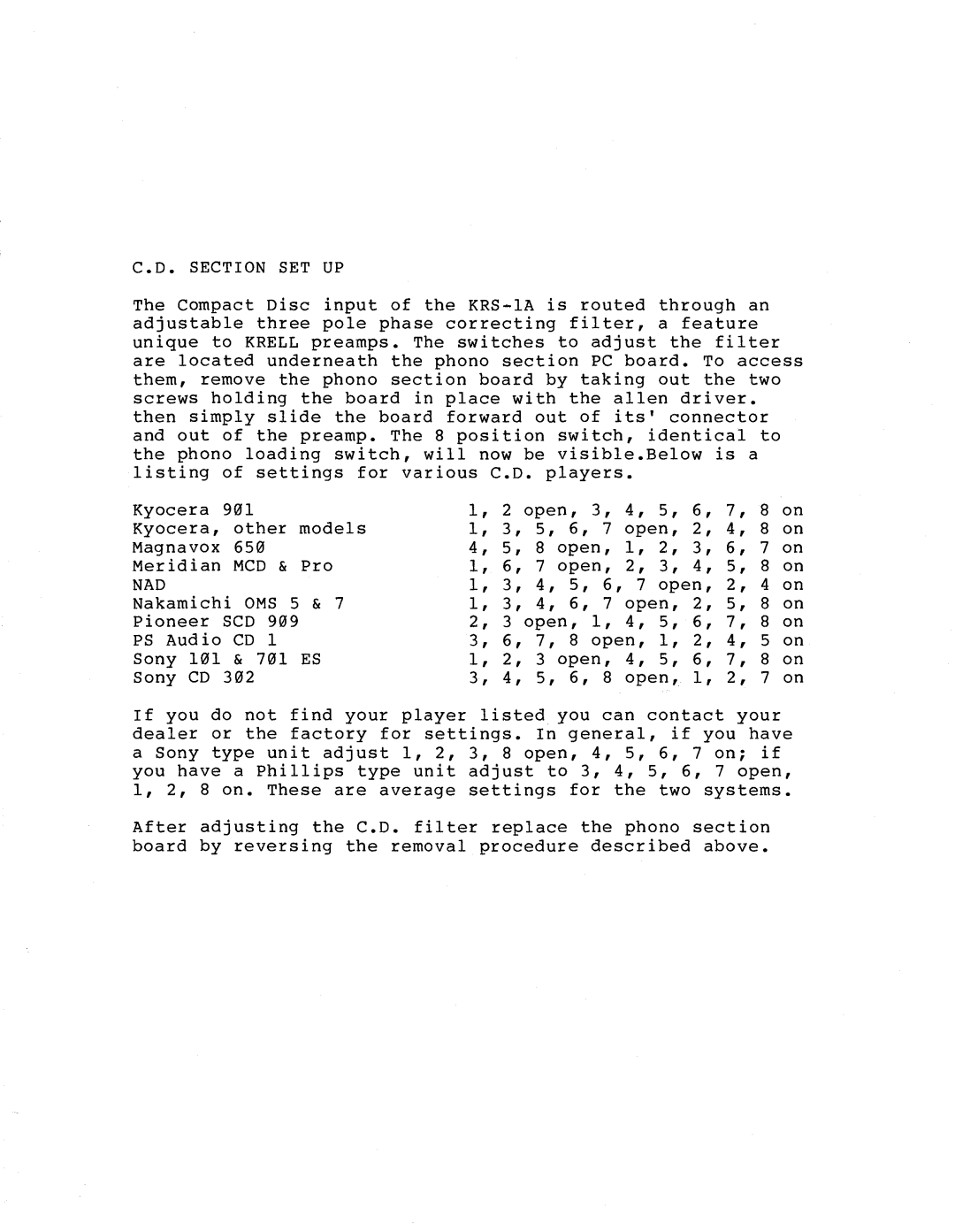 Krell Industries KRS-IA owner manual Section SET UP, Mcd, Nad, Oms, Scd 