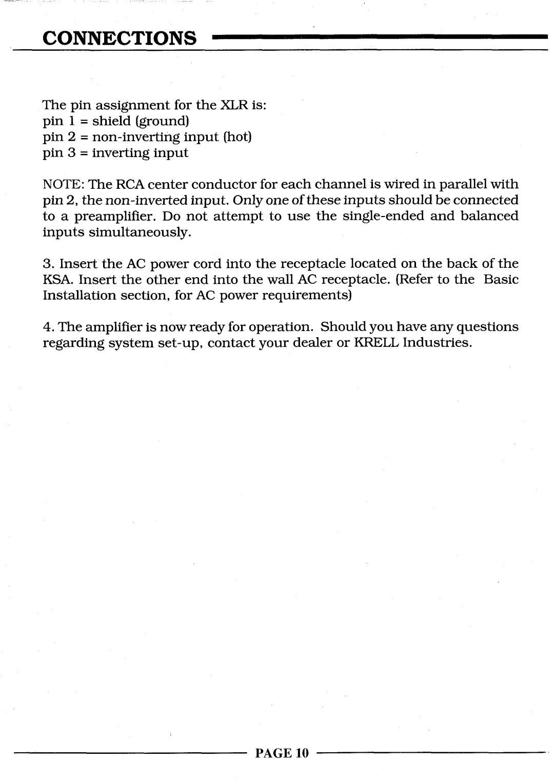 Krell Industries KSA-300S, KSA-200S, KSA-100S manual Connections 