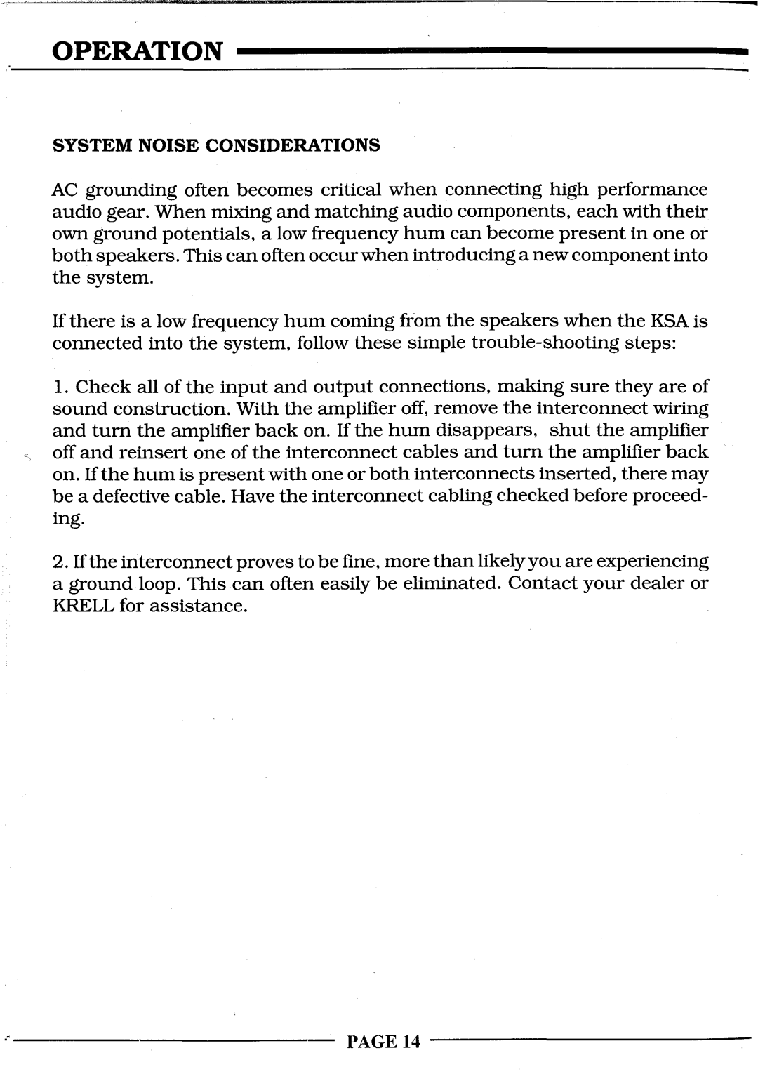 Krell Industries KSA-100S, KSA-200S, KSA-300S manual System Noise Considerations 