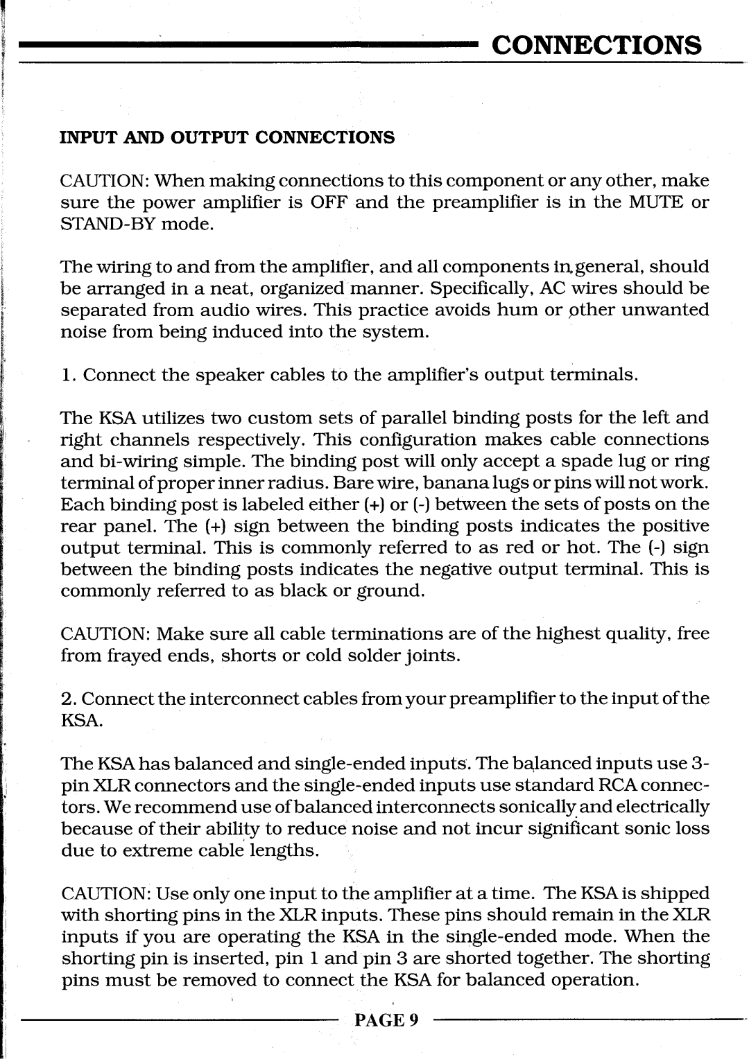 Krell Industries KSA-200S, KSA-300S, KSA-100S manual Input and Output Connections 
