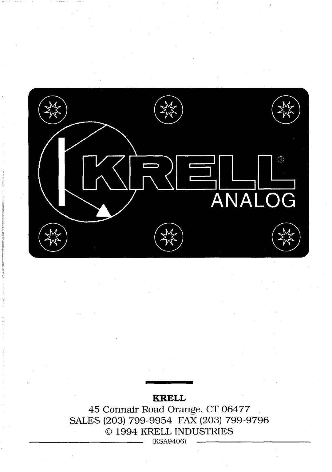 Krell Industries KSA-200S, KSA-300S manual Connair Road Orange, CT, SALES 203 799-9954FAX 203 1994 KRELL INDUSTRIES, Krell 
