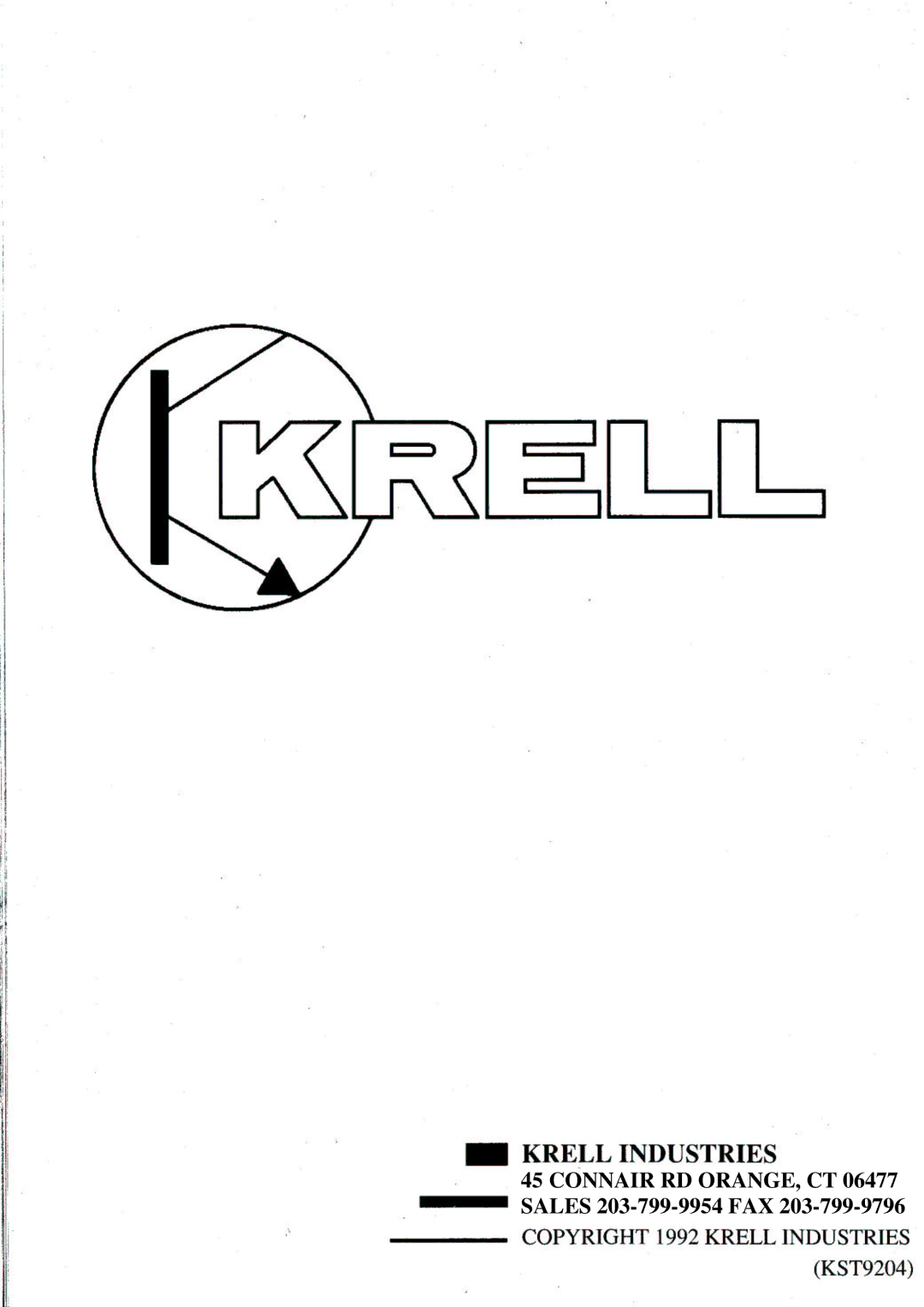 Krell Industries KST100 manual Connair RD ORANGE, CT 06477 Sales 203-799-9954 FAX 