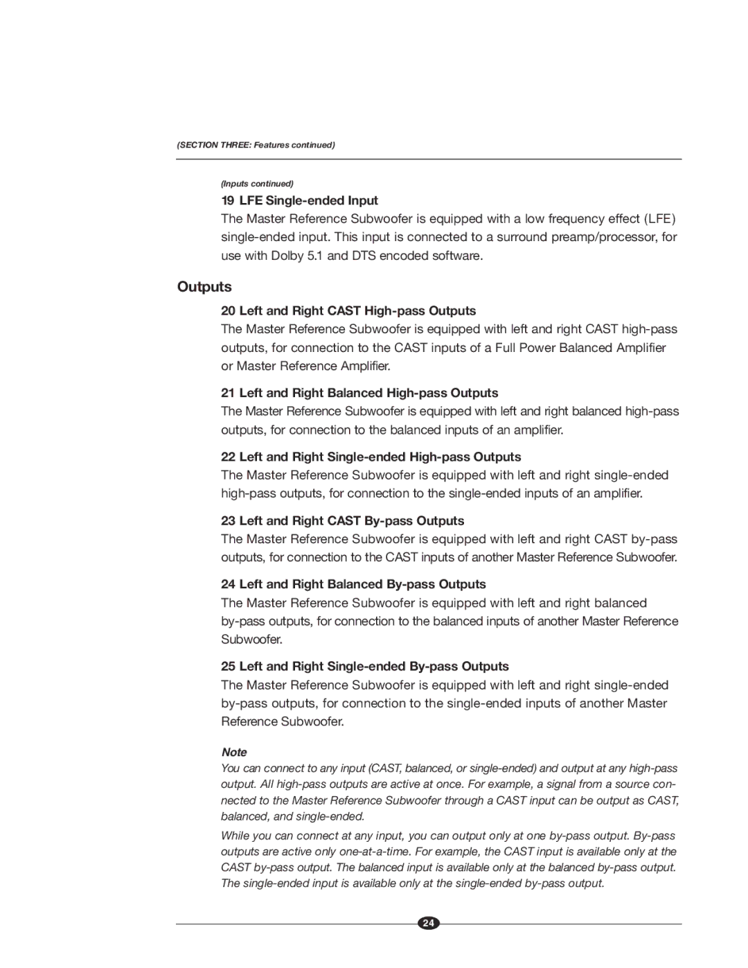 Krell Industries MASTER REFERENCE SUBWOOFER manual Outputs 