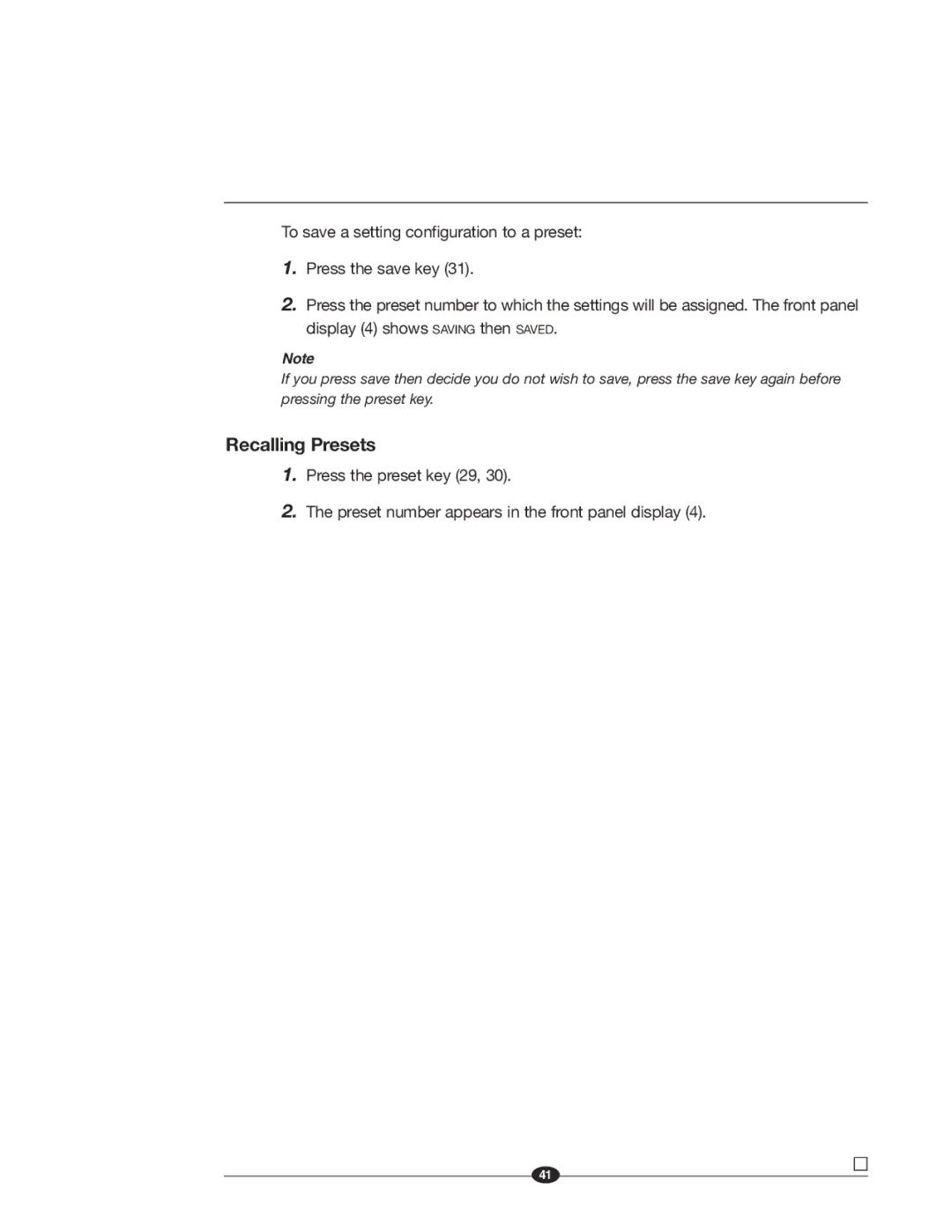 Krell Industries MASTER REFERENCE SUBWOOFER manual Recalling Presets 