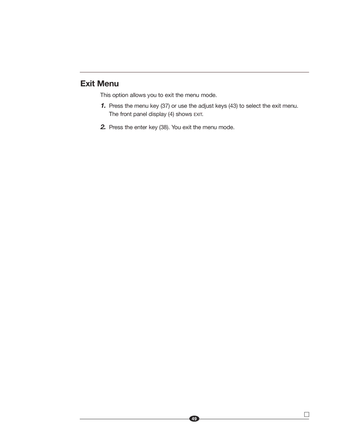 Krell Industries MASTER REFERENCE SUBWOOFER manual Exit Menu 