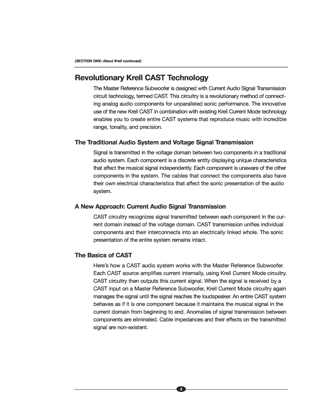 Krell Industries MASTER REFERENCE SUBWOOFER manual Revolutionary Krell CAST Technology, The Basics of CAST 