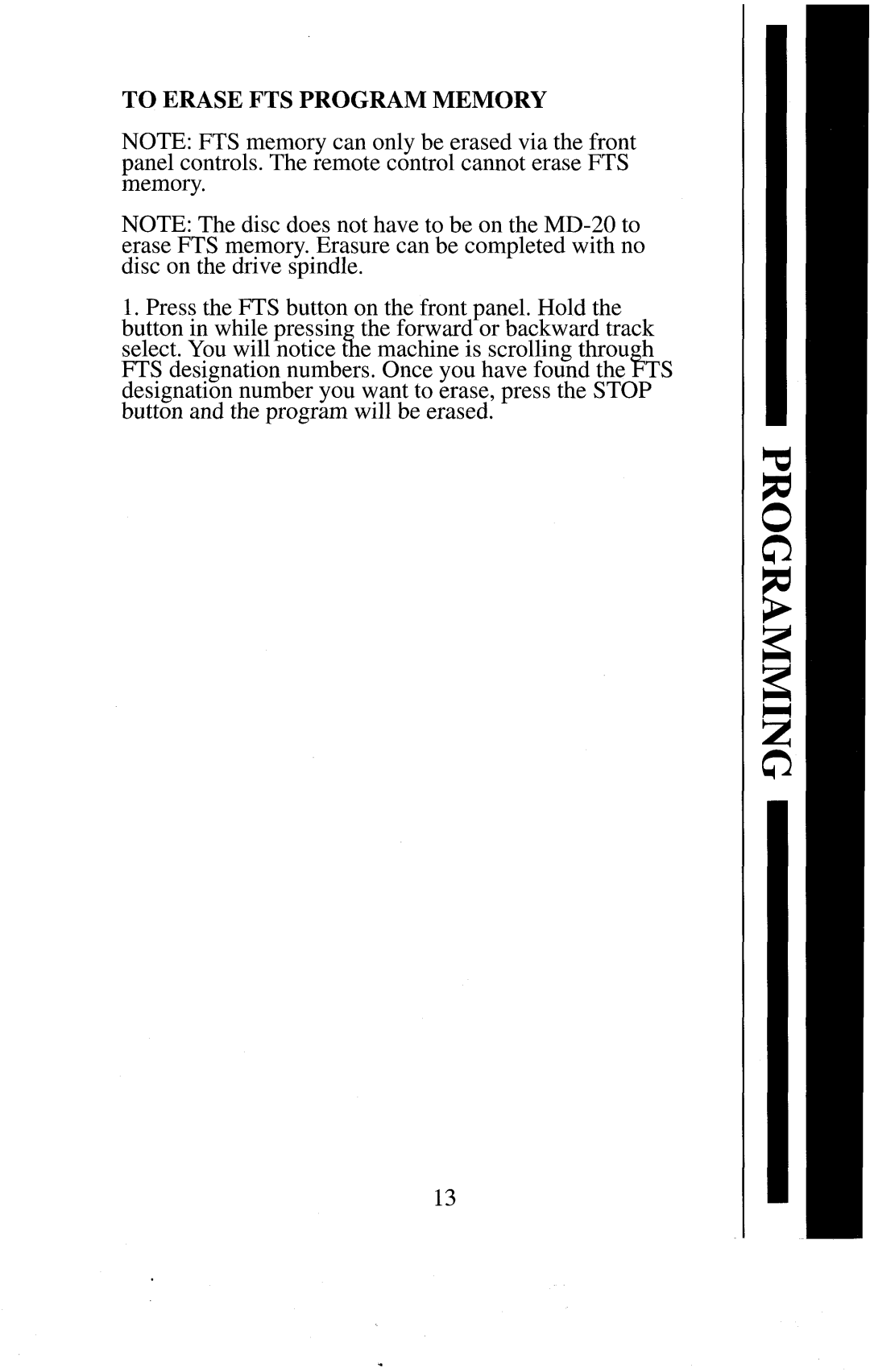 Krell Industries MD-20 manual To Erase Fts Program Memory 