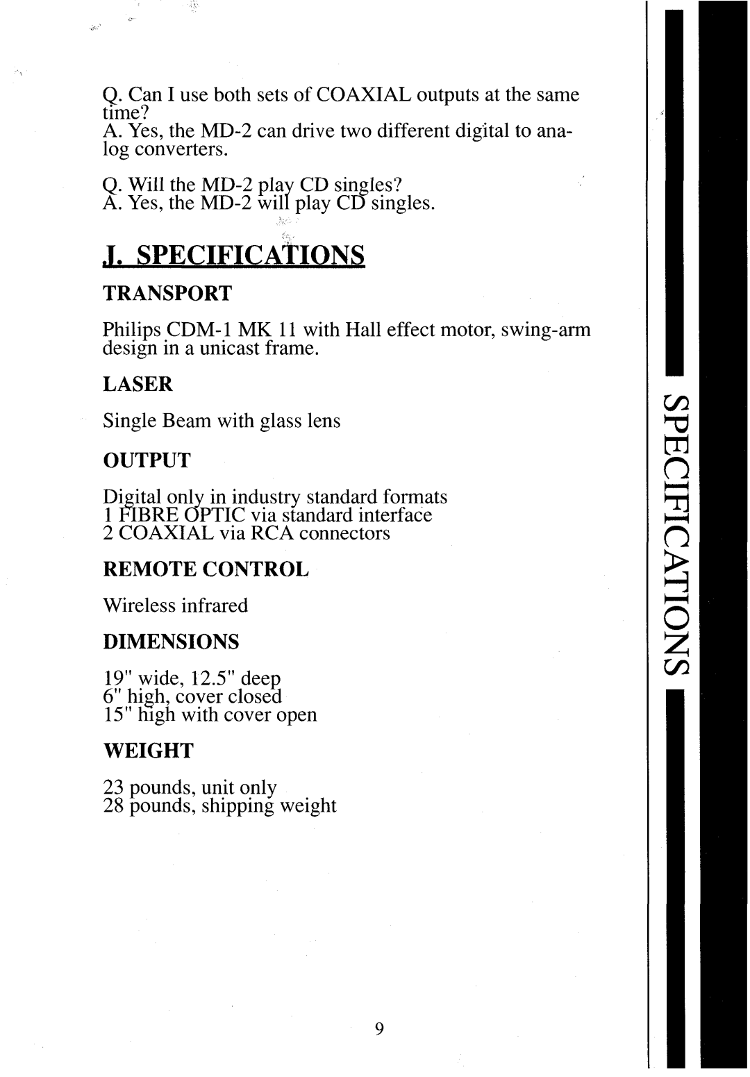 Krell Industries MD2 manual ¯ I. Specifications, Output 