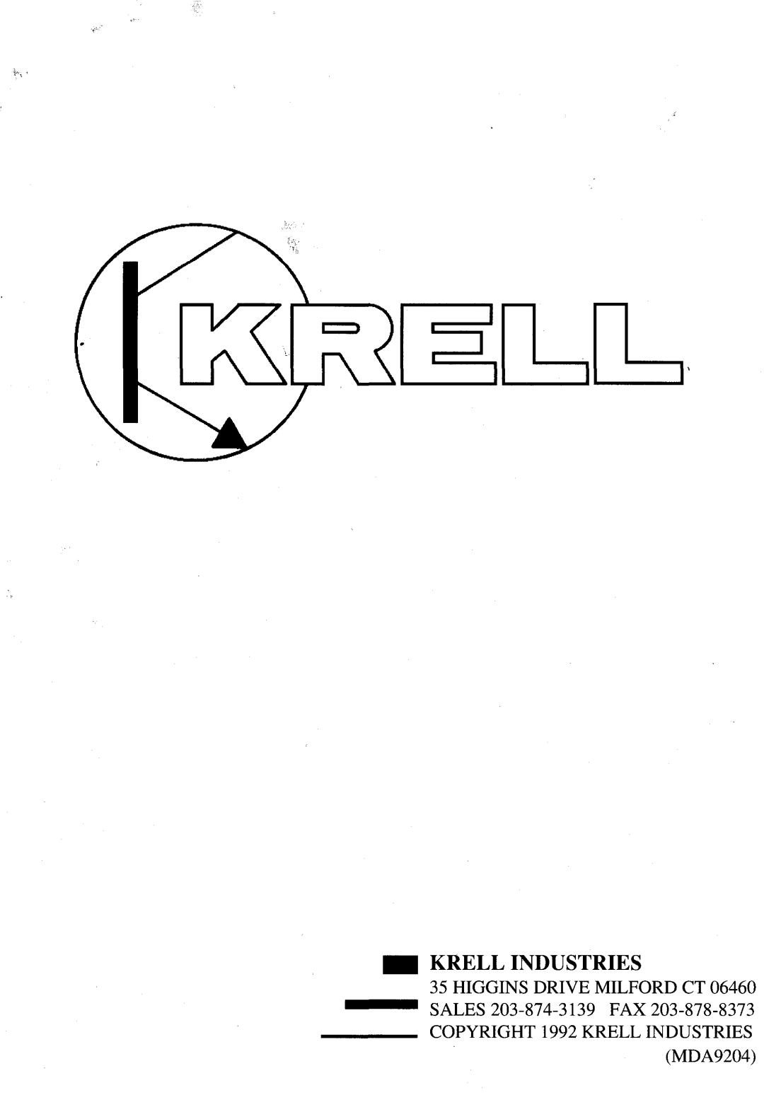 Krell Industries MDA-300/500 manual Krell Industries, COPYRIGHT1992 KRELL INDUSTRIES MDA9204 