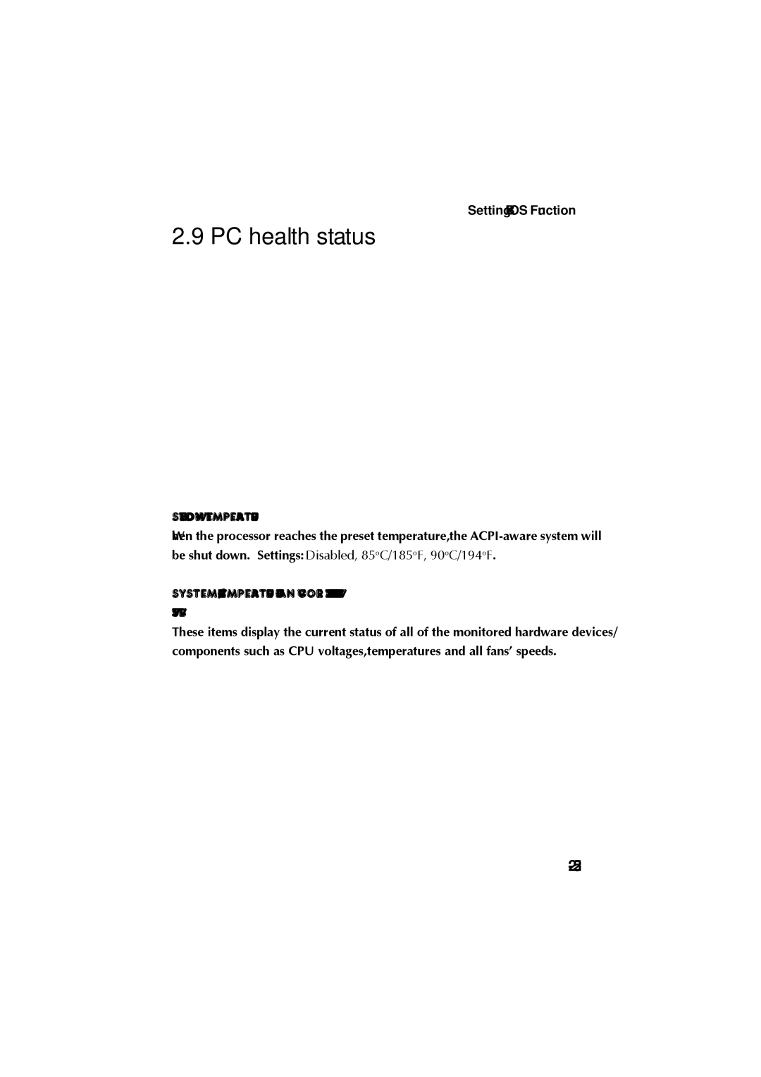 Krell Industries MS 6760 manual PC health status, Shutdown Temperature 