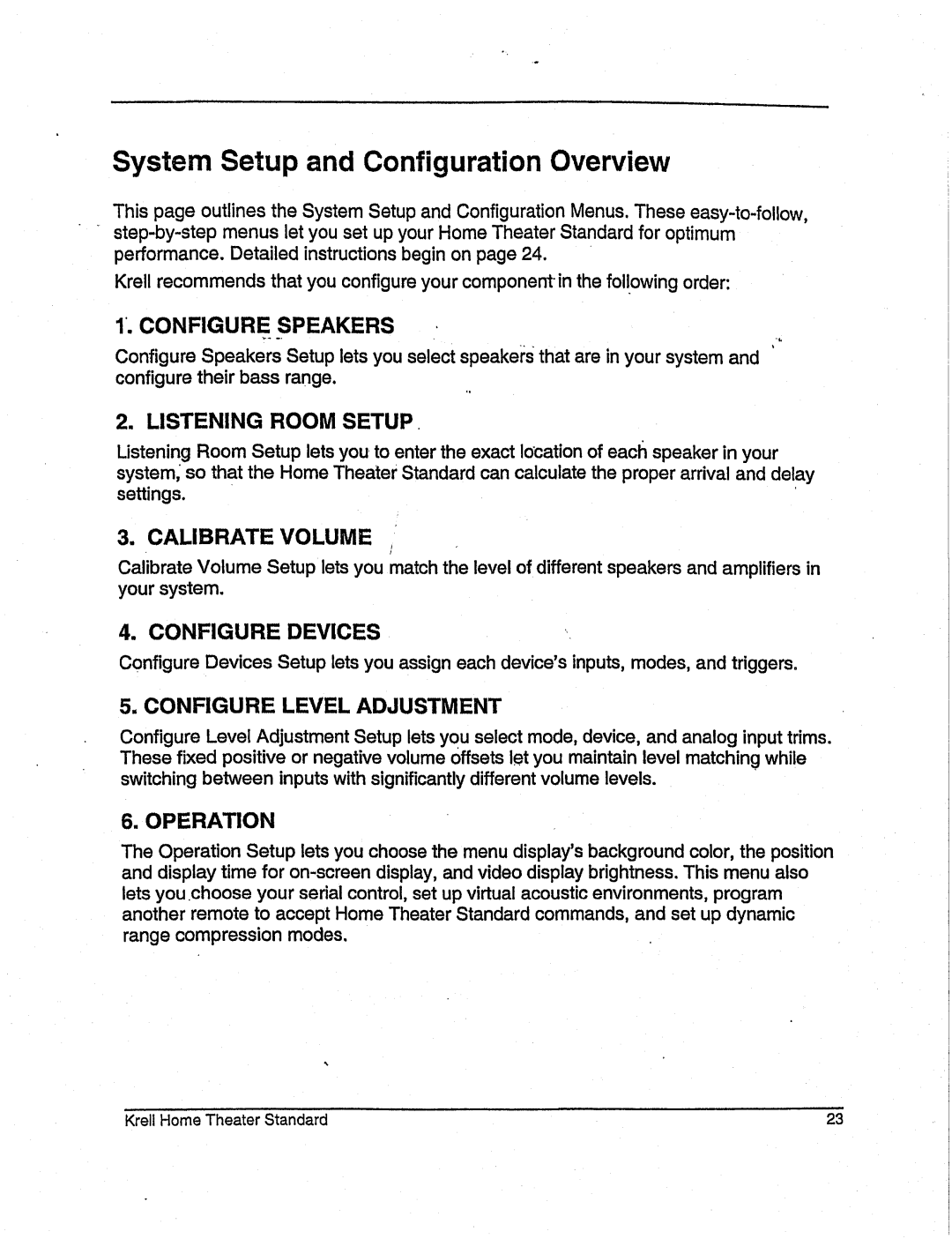 Krell Industries None manual SystemSetup and Configuration Overview 