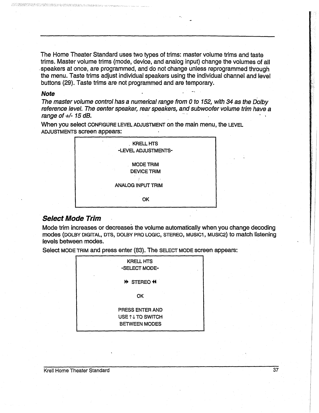 Krell Industries None manual Select Mode Trim 