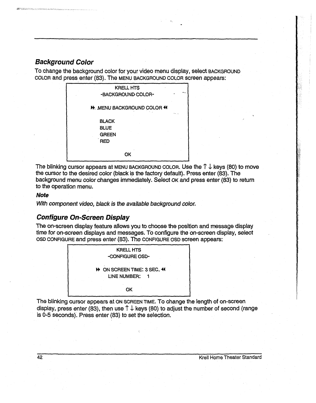 Krell Industries None manual Background Color, Withcomponentvideo, black is the availablebackgroundcolor 