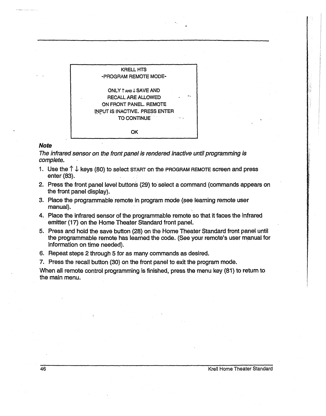 Krell Industries None manual Krell HTS Programremotemode 